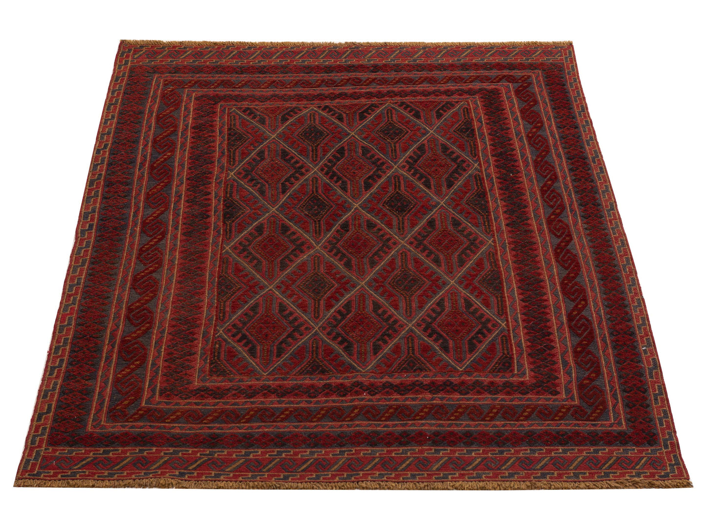 Afghan Soumak 121805 Charcoal Red 4.10x6.5 Hand Woven Rug