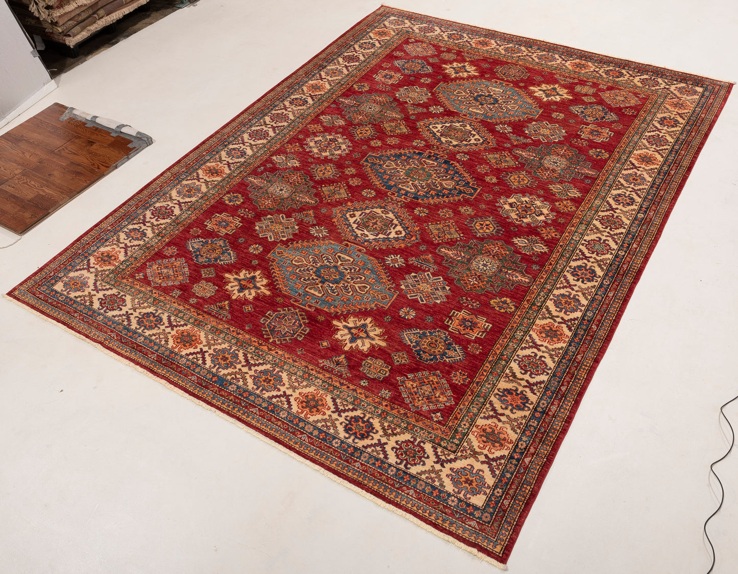 Artisan Kazak 151914 Red Ivory 8.11x11.11 Hand Knotted Rug