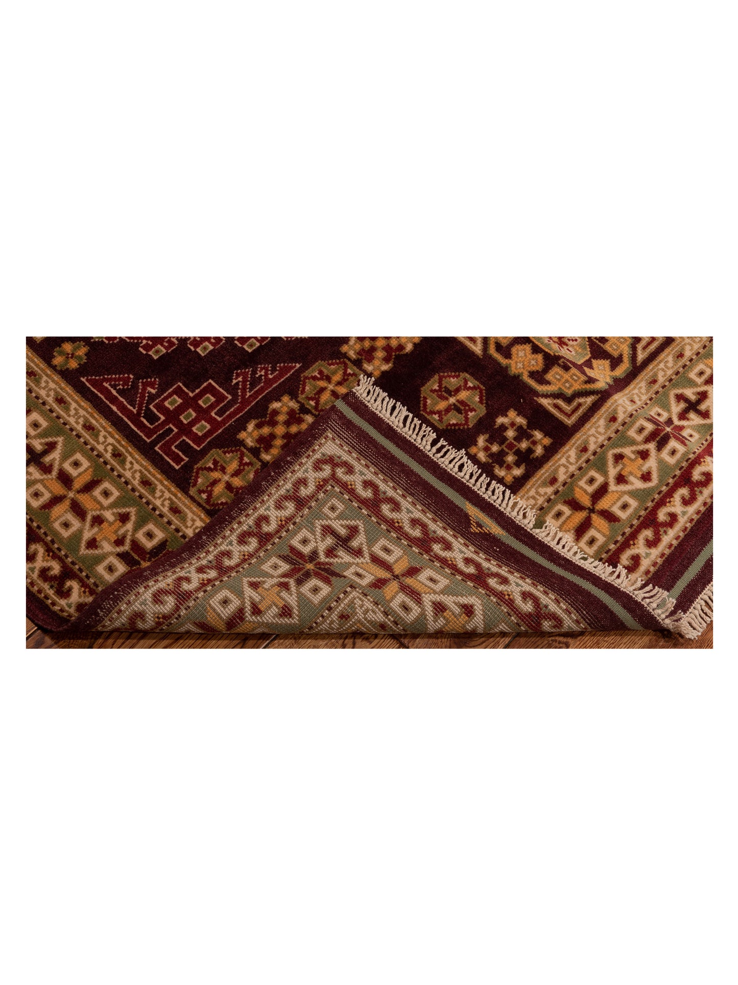 Turkish Shirwan 148354 Burgundy Green 3.10x5.8 Hand Knotted Rug