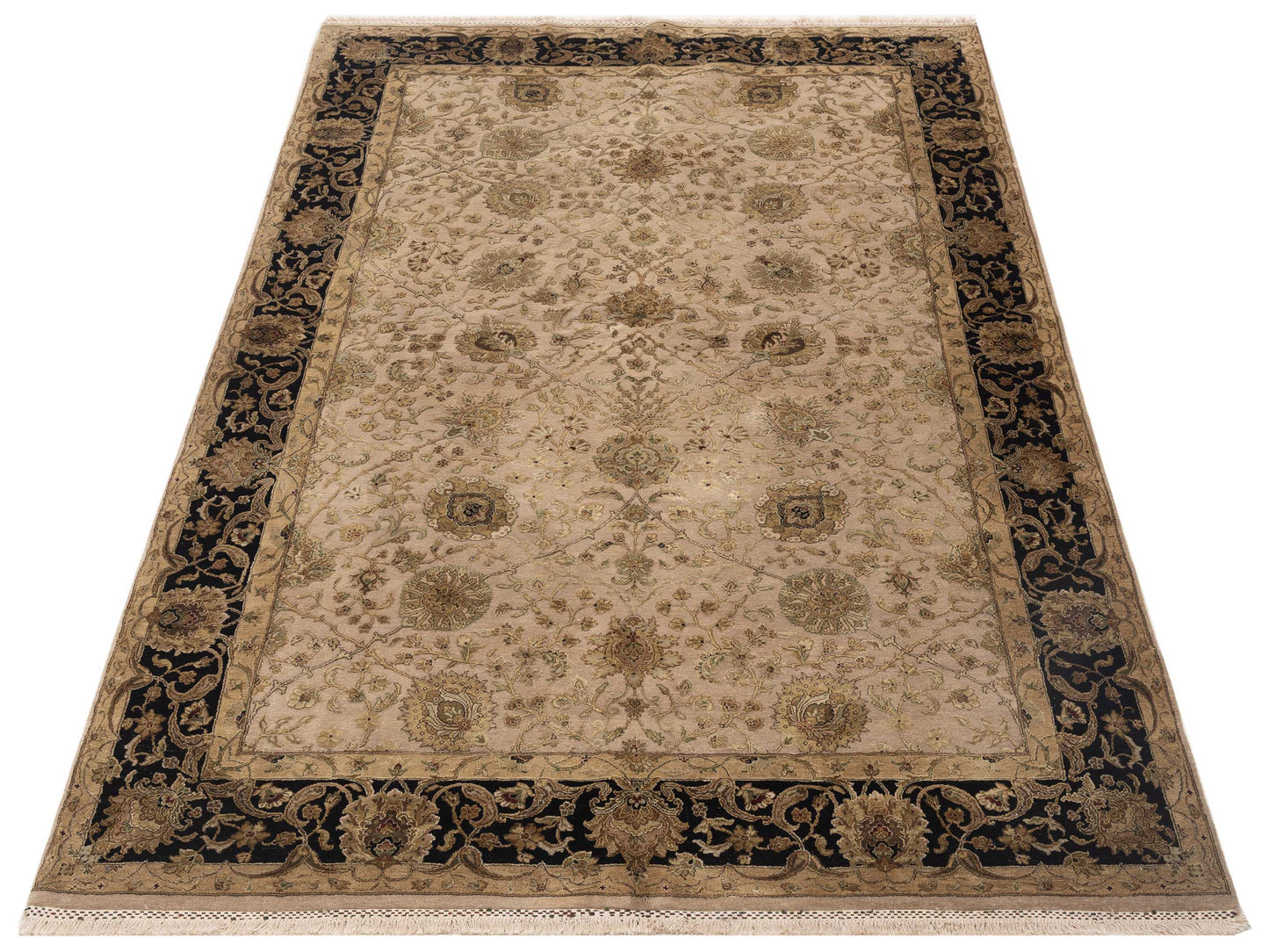 Imperial Silk 122497 Beige Black 6x9.5 Hand Knotted Rug