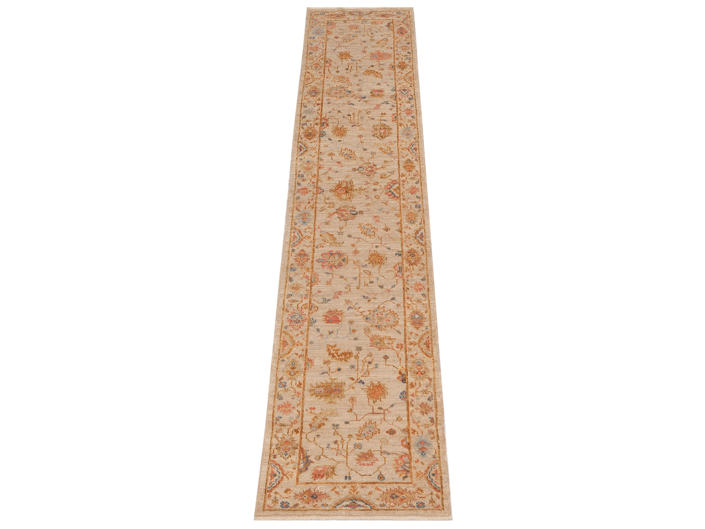 Angora Oushak 149638 Ivory Ivory 2.6x13.7 Hand Knotted Rug