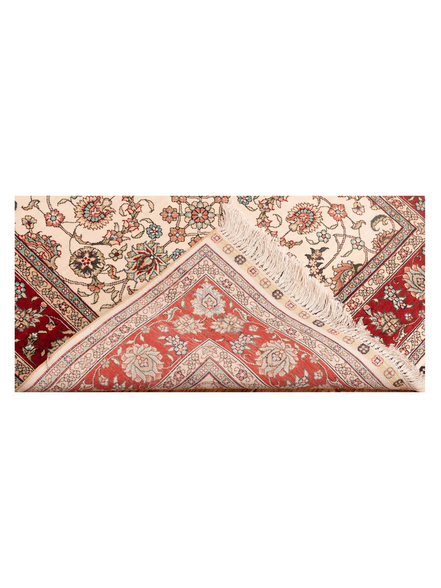 Pure Silk 118054 Ivory Red 2.7x6.1 Hand Knotted Rug