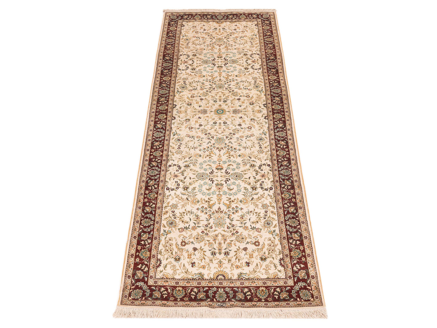 Pure Silk 122460 Ivory Red 2.7x8.2 Hand Knotted Rug