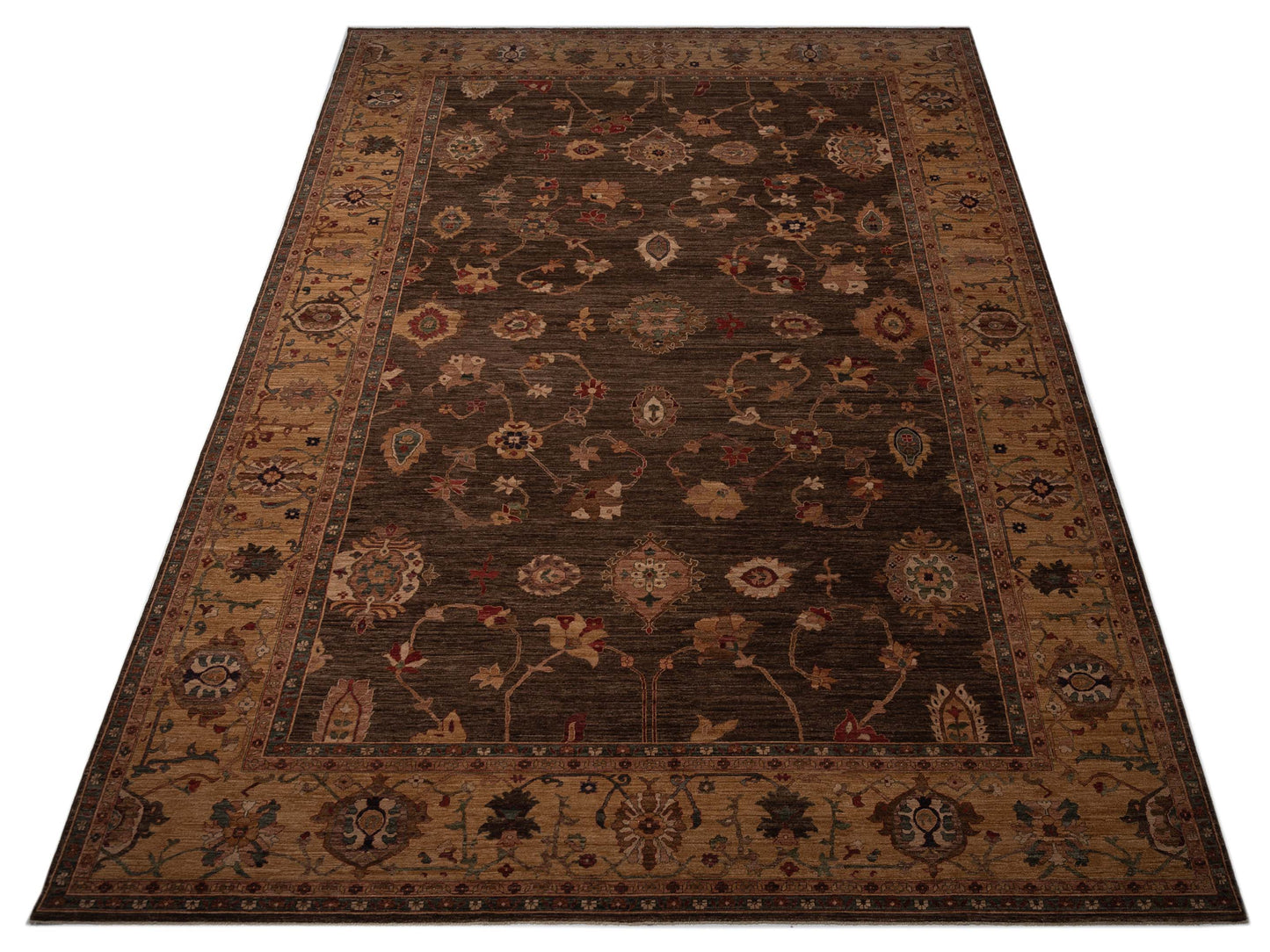 Elvan Nurgul Dark Brown Gold 12x18.4 Hand Knotted Rug