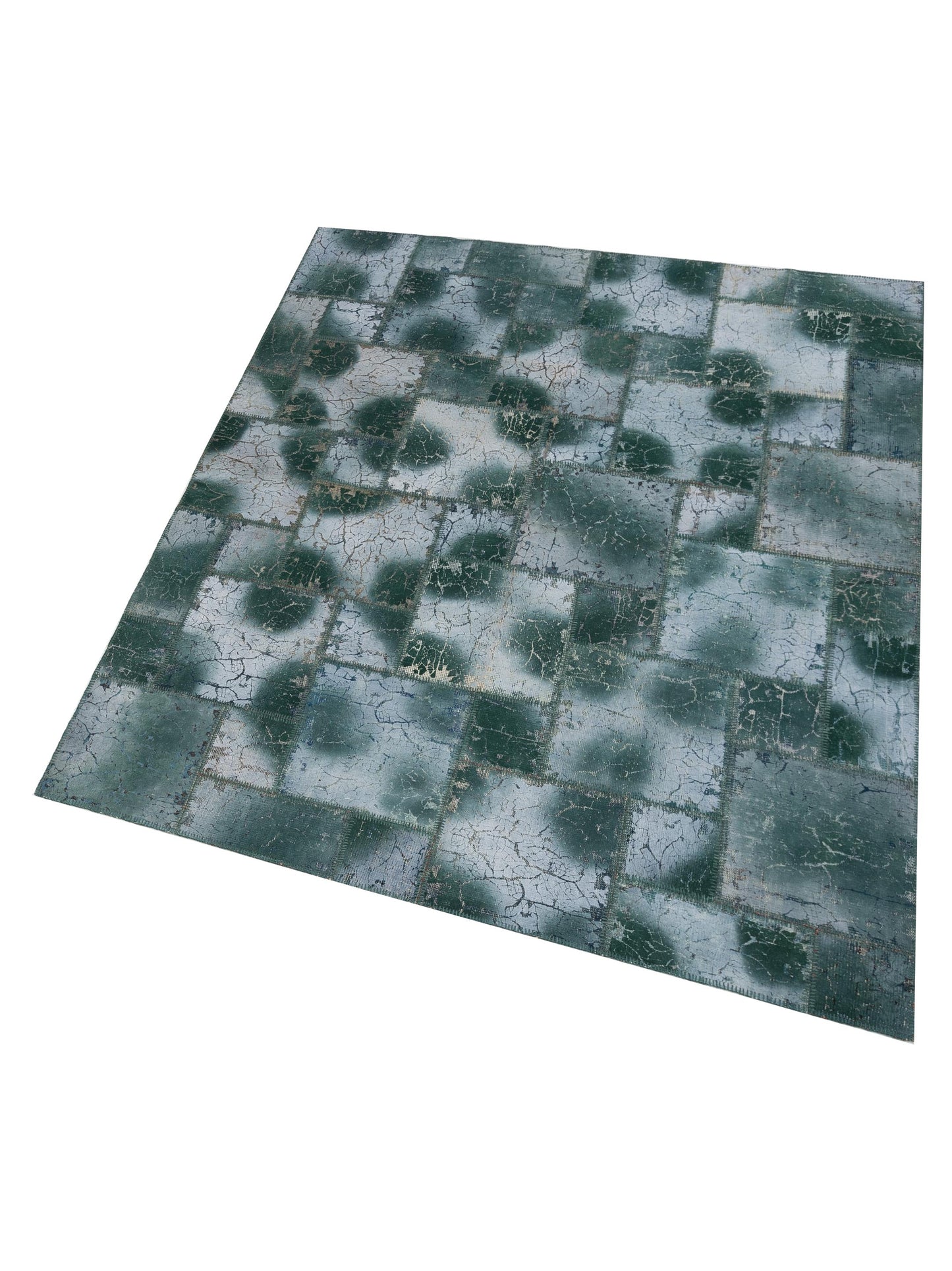 Turkish Vestige Patchwork 129039 Green 8.3x9.10 Hand Knotted Rug