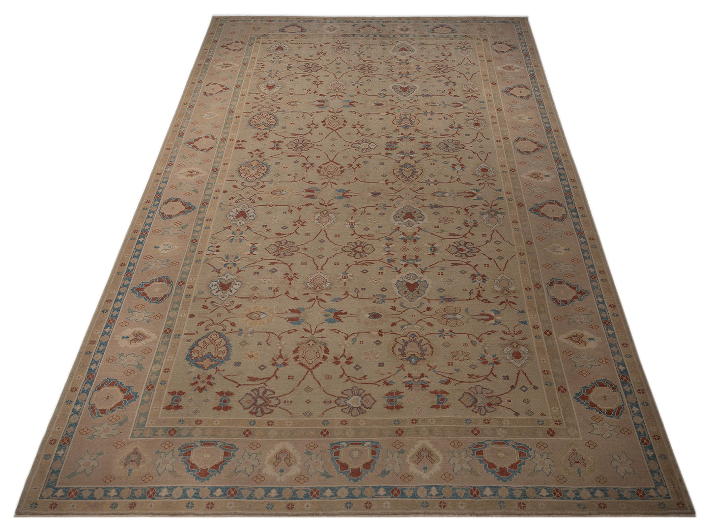 Turkish Elvan 78338 Light Green Taupe 12.8x17.8 Hand Knotted Rug
