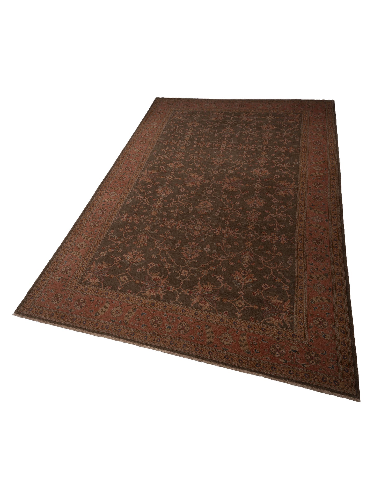 Turkish Elvan 97392 Green Pink 11.10x17.9 Hand Knotted Rug