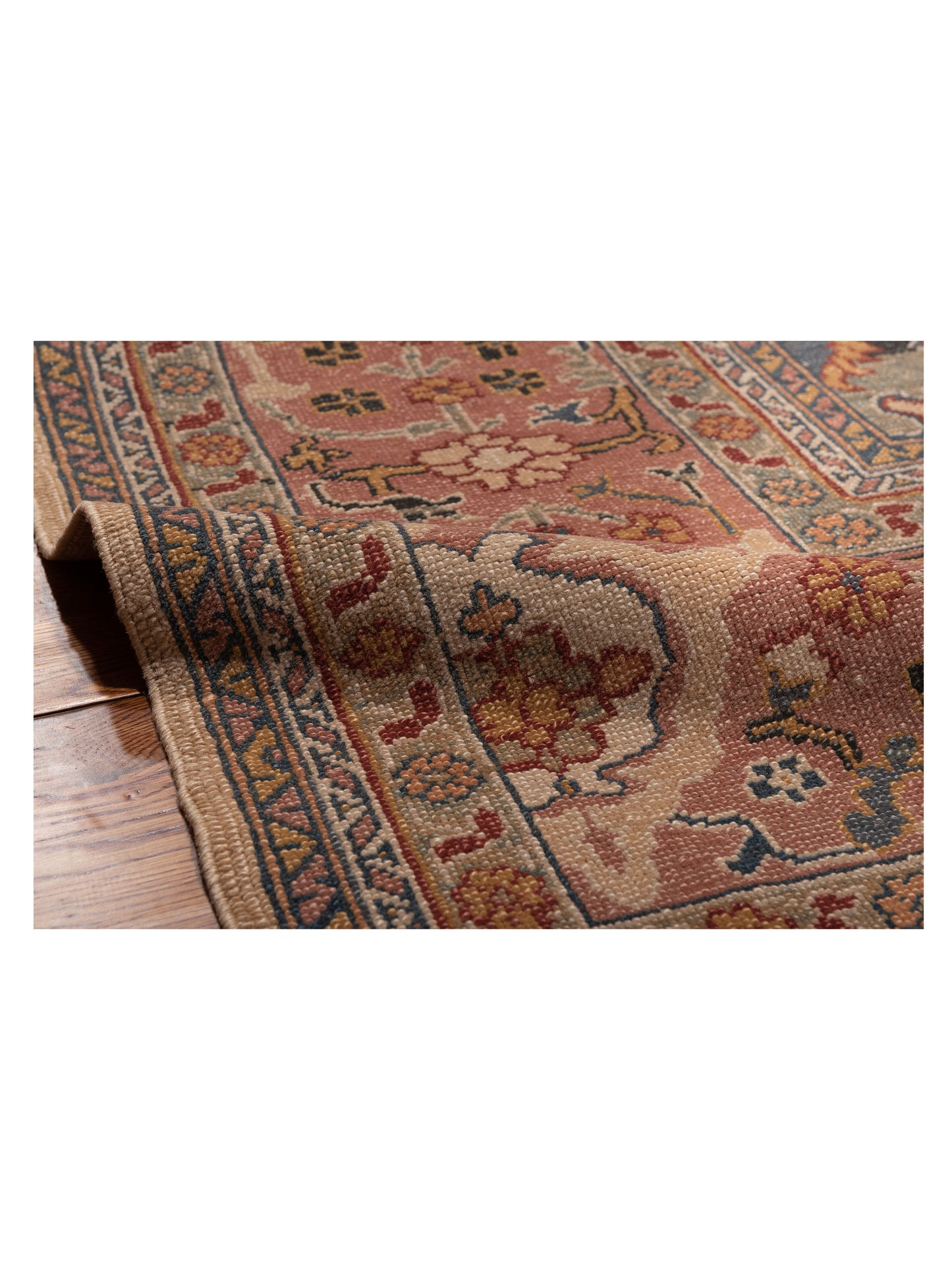 Turkish Elvan Maile Beige Pink 11.11x17.4 Hand Knotted Rug