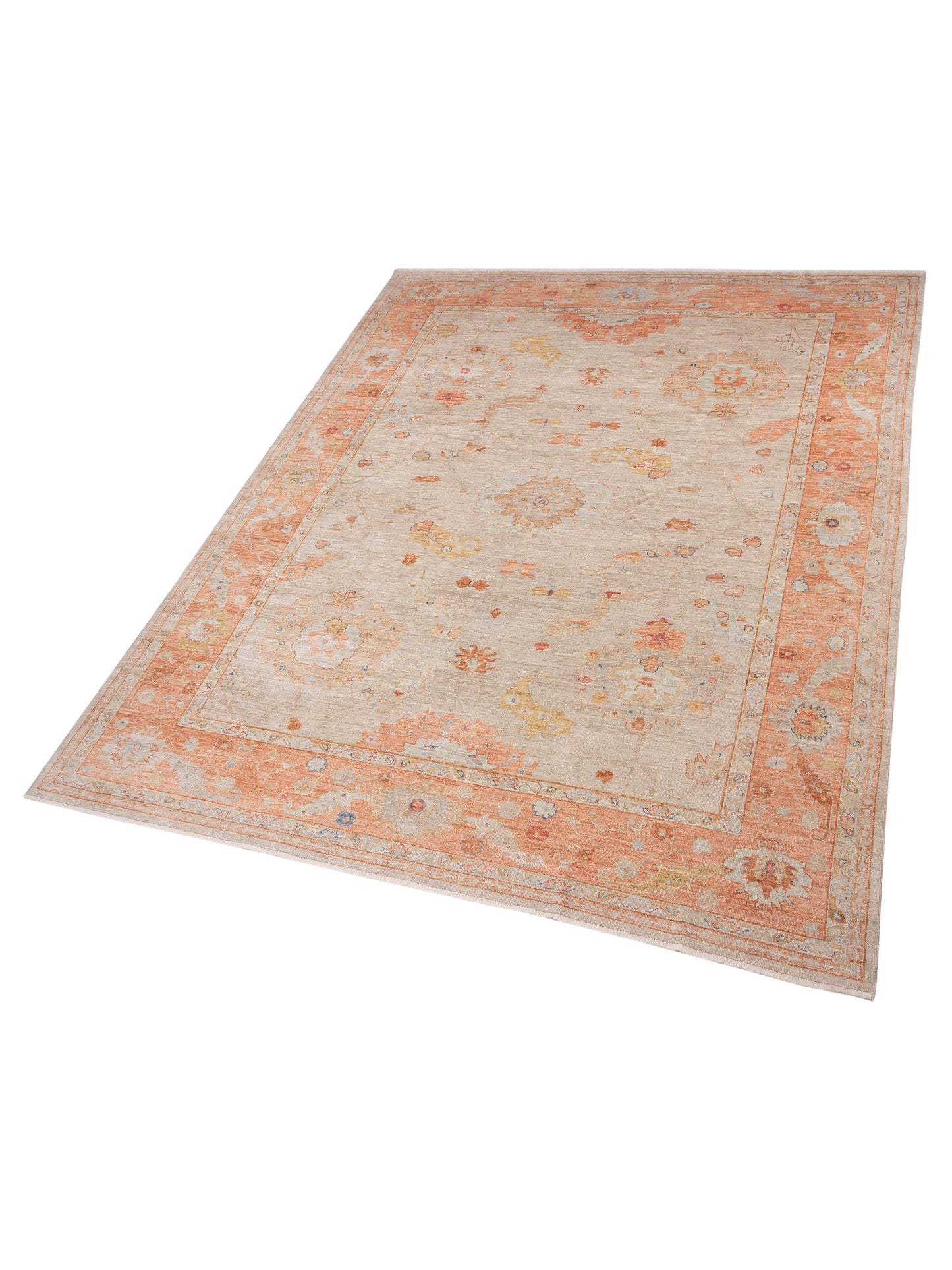 Angora Oushak 148206 Ivory Pink 11.8x14.5 Hand Knotted Rug