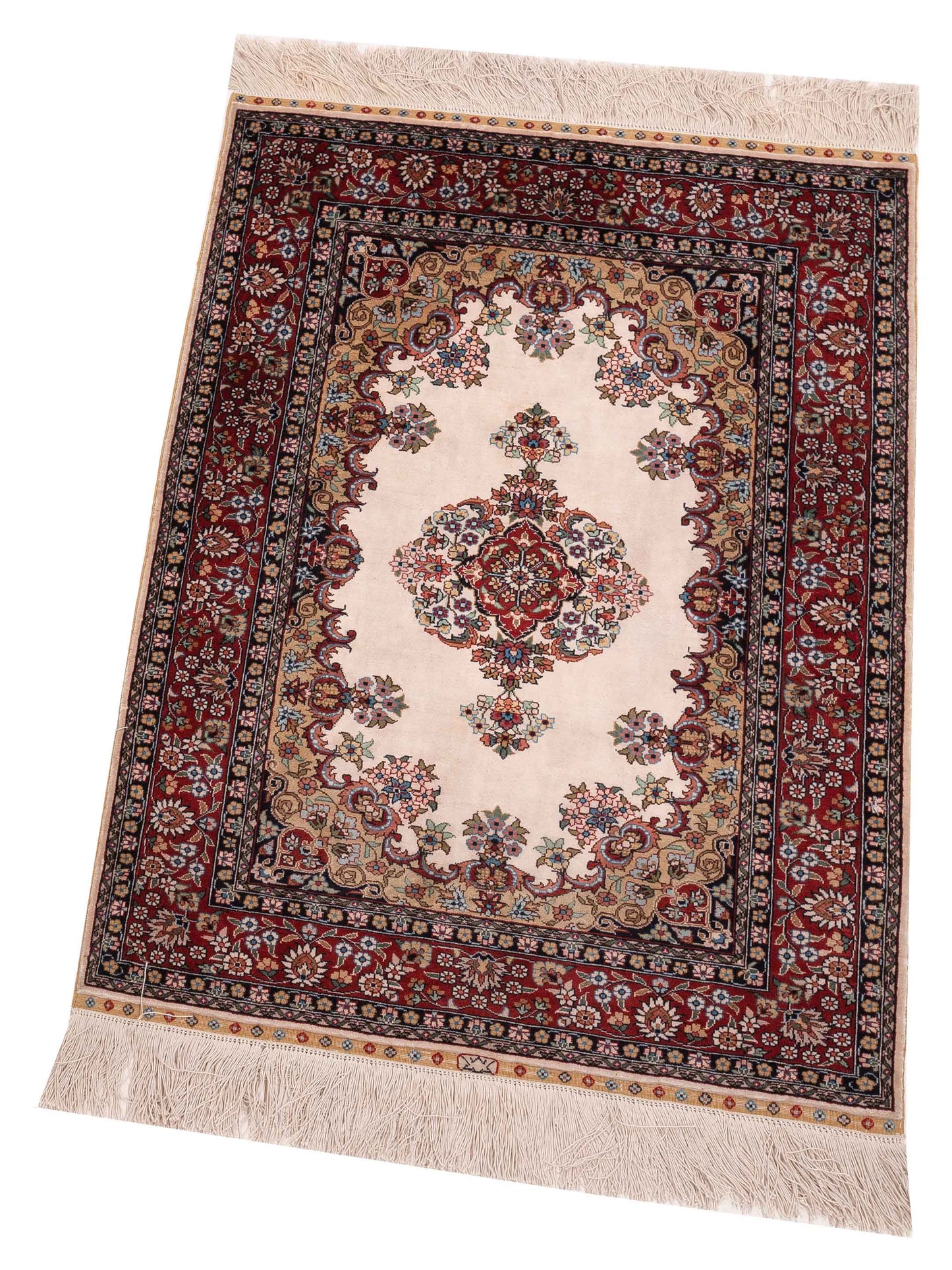 Pure Silk 122380 Ivory Red 2x3 Hand Knotted Rug