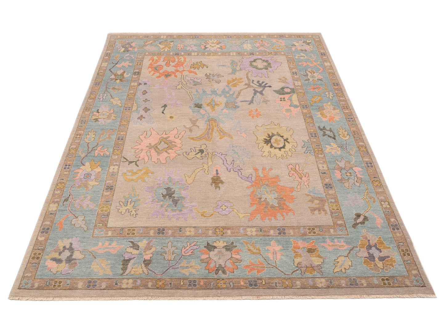 Anadol Oushak 150829 Ivory Blue 8.9x11.11 Hand Knotted Rug
