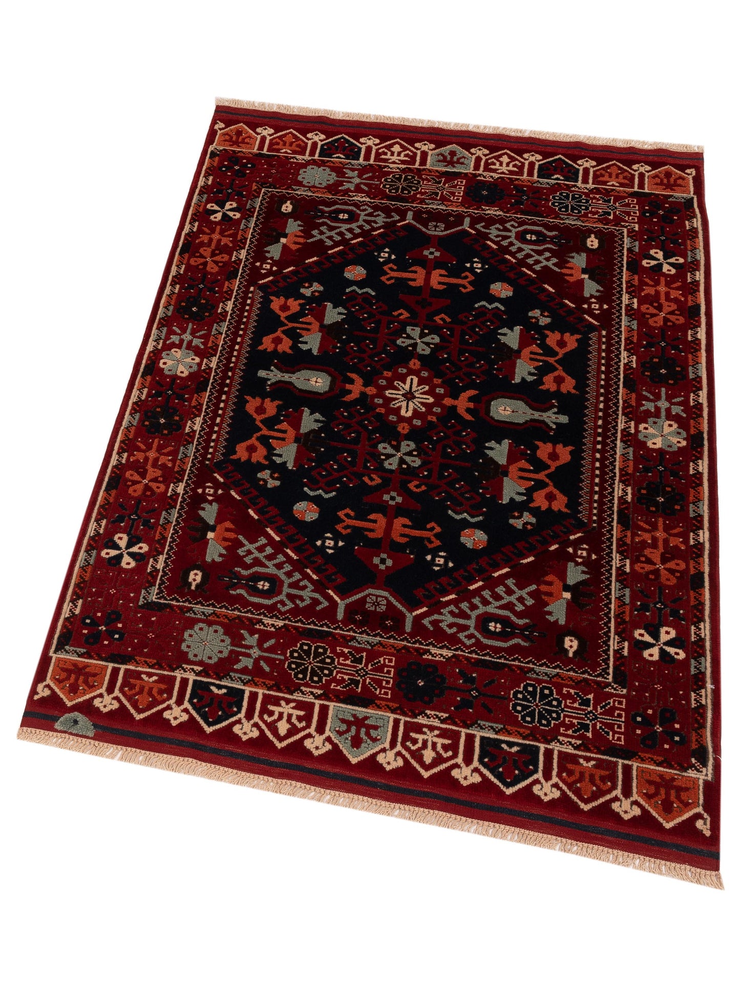 Turkish Shirwan 145150 Navy Red 3.10x5.6 Hand Knotted Rug