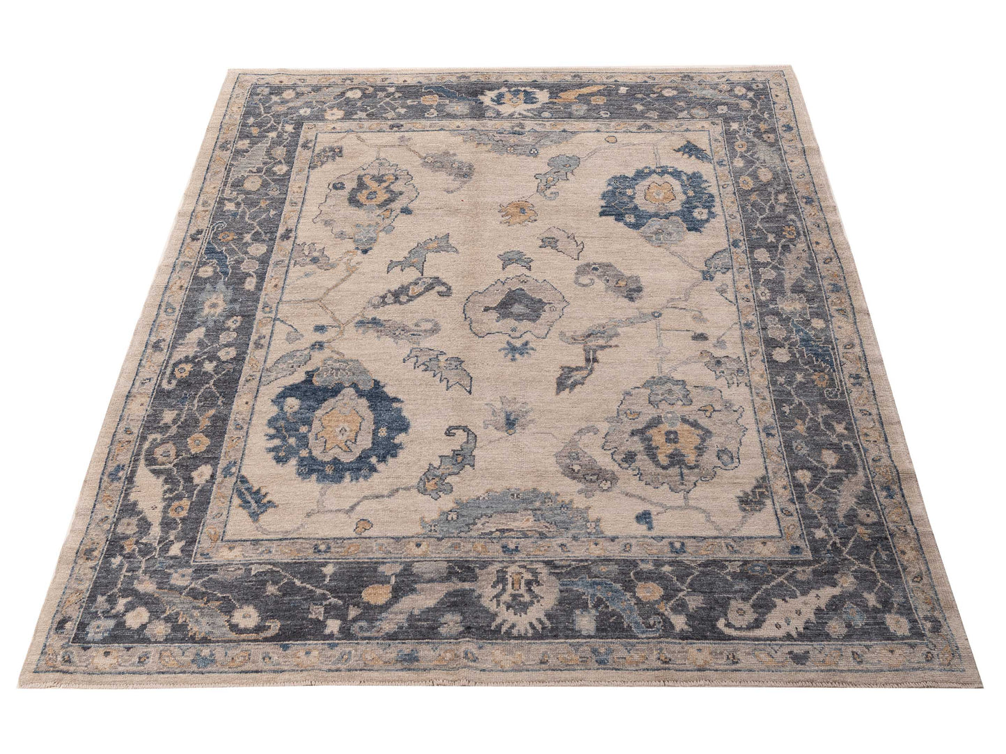 Angora Oushak 156006 Ivory Blue 7.9x9.10 Hand Knotted Rug