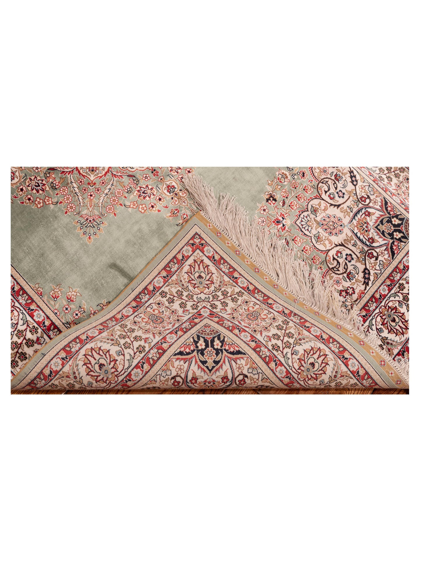 Pure Silk 122087 Green Ivory 3.1x5.1 Hand Knotted Rug