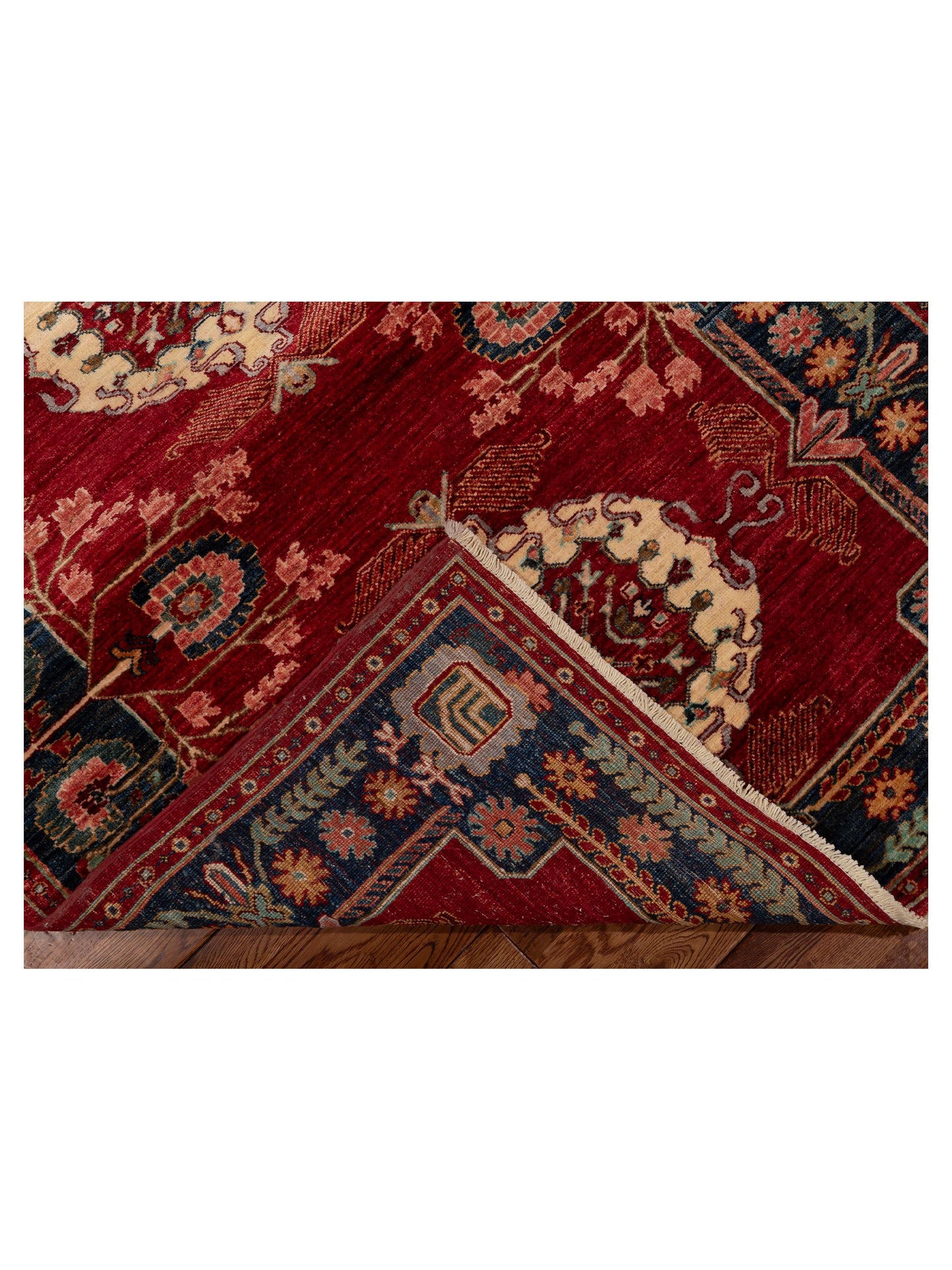 Sultan 152363 Red Blue 4.2x12 Hand Knotted Rug