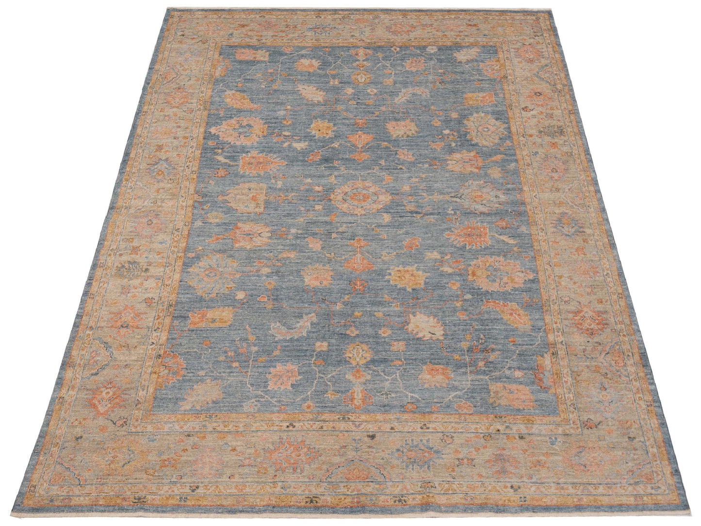 Angora Oushak 149257 Blue Light Brown 10.3x13.4 Hand Knotted Rug
