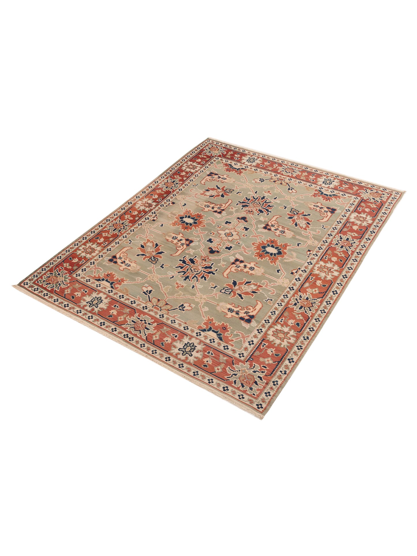 Transilvanian Kilim 153706 Green Red 6.9x8.5 Hand Woven Rug