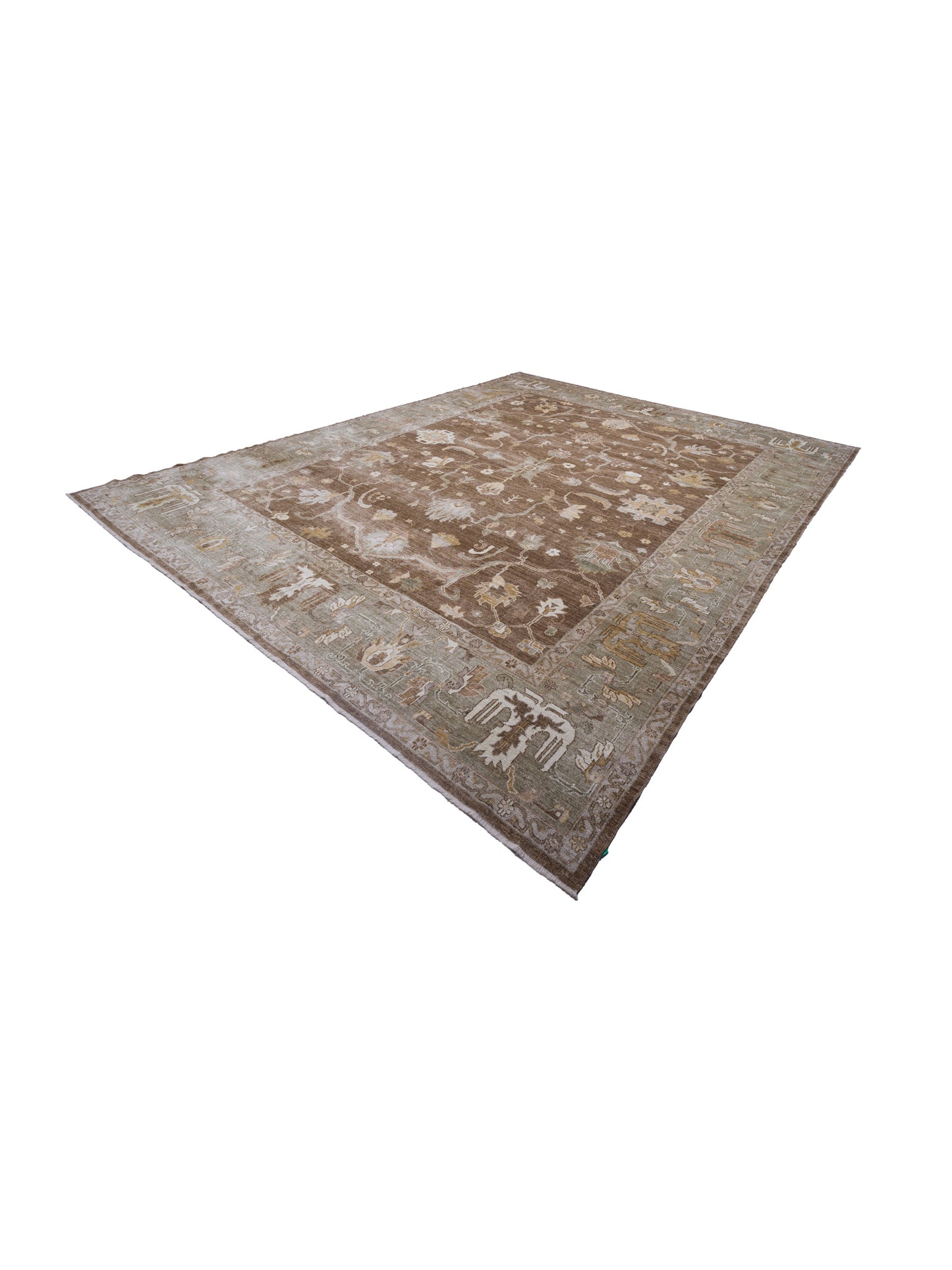 Angora Oushak 129080 Brown Green 14.7x18.4 Hand Knotted Rug