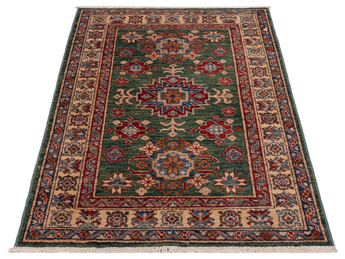 Artisan Kazak 148745 Green Ivory 2.11x3.11 Hand Knotted Rug