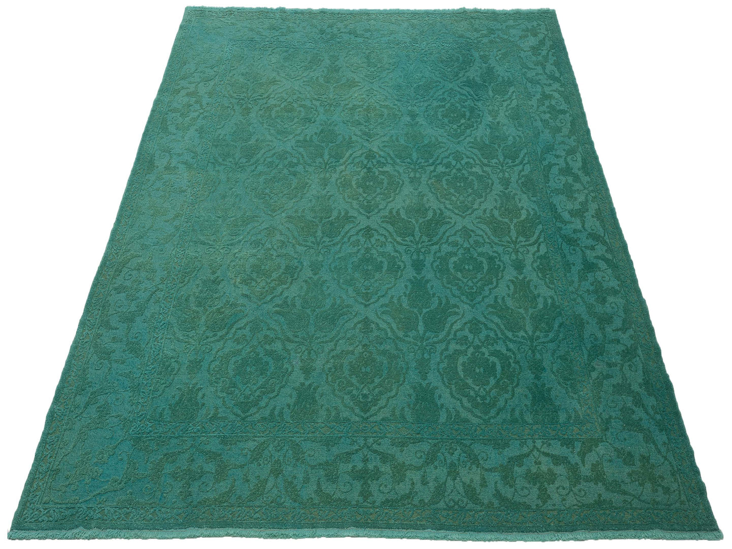 Color Bouquet 109175 Turquoise Turquoise 8.4x9.8 Hand Knotted Rug