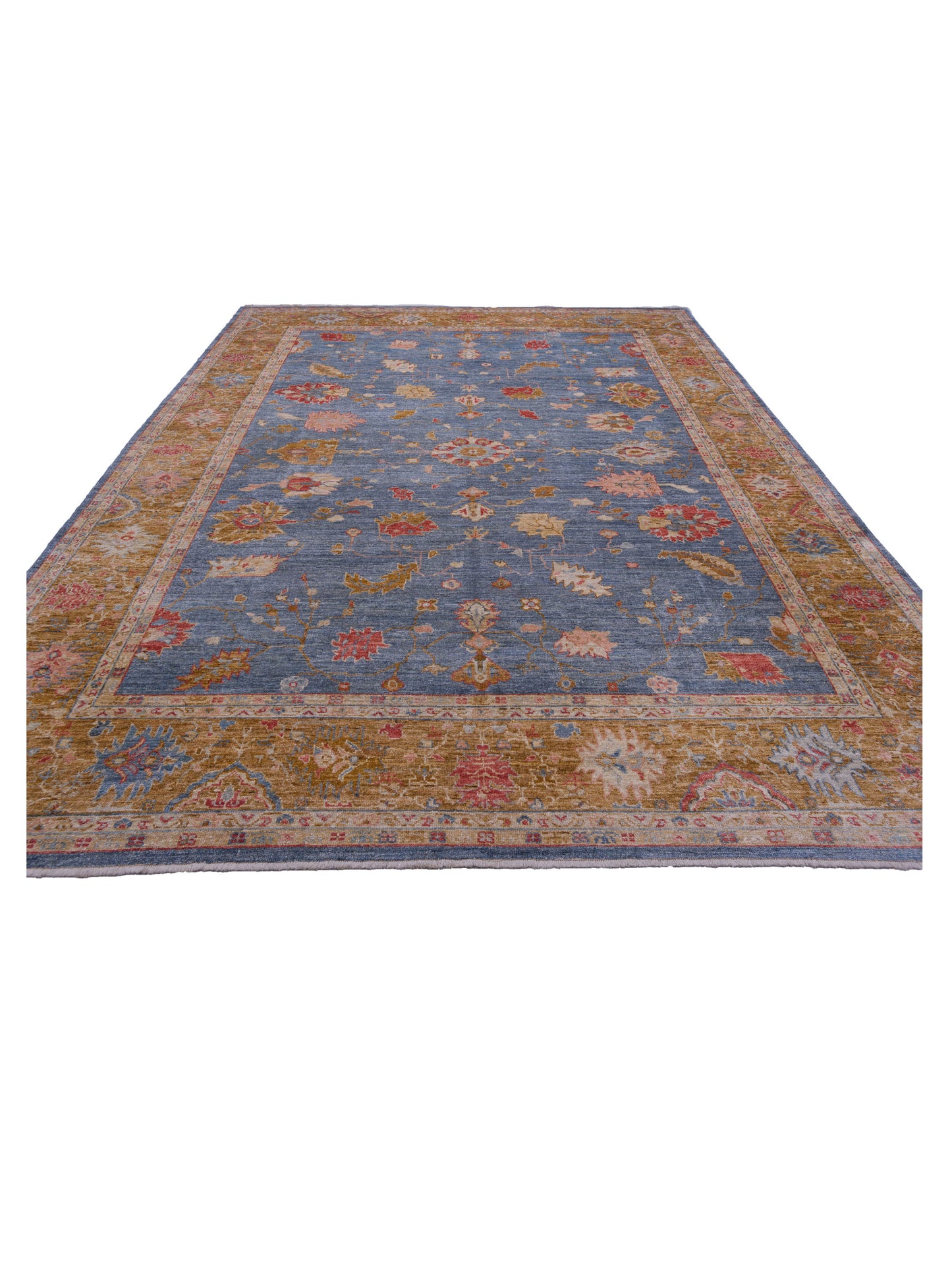 Angora Oushak 144569 Blue Gold 12x15.6 Hand Knotted Rug