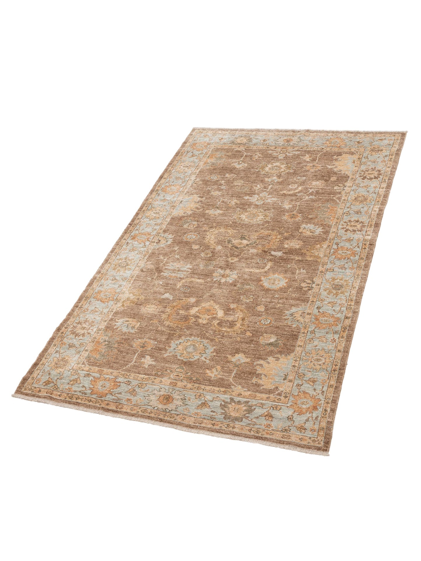 Angora Oushak 123898 Brown Ice Blue 5.11x9.9 Hand Knotted Rug