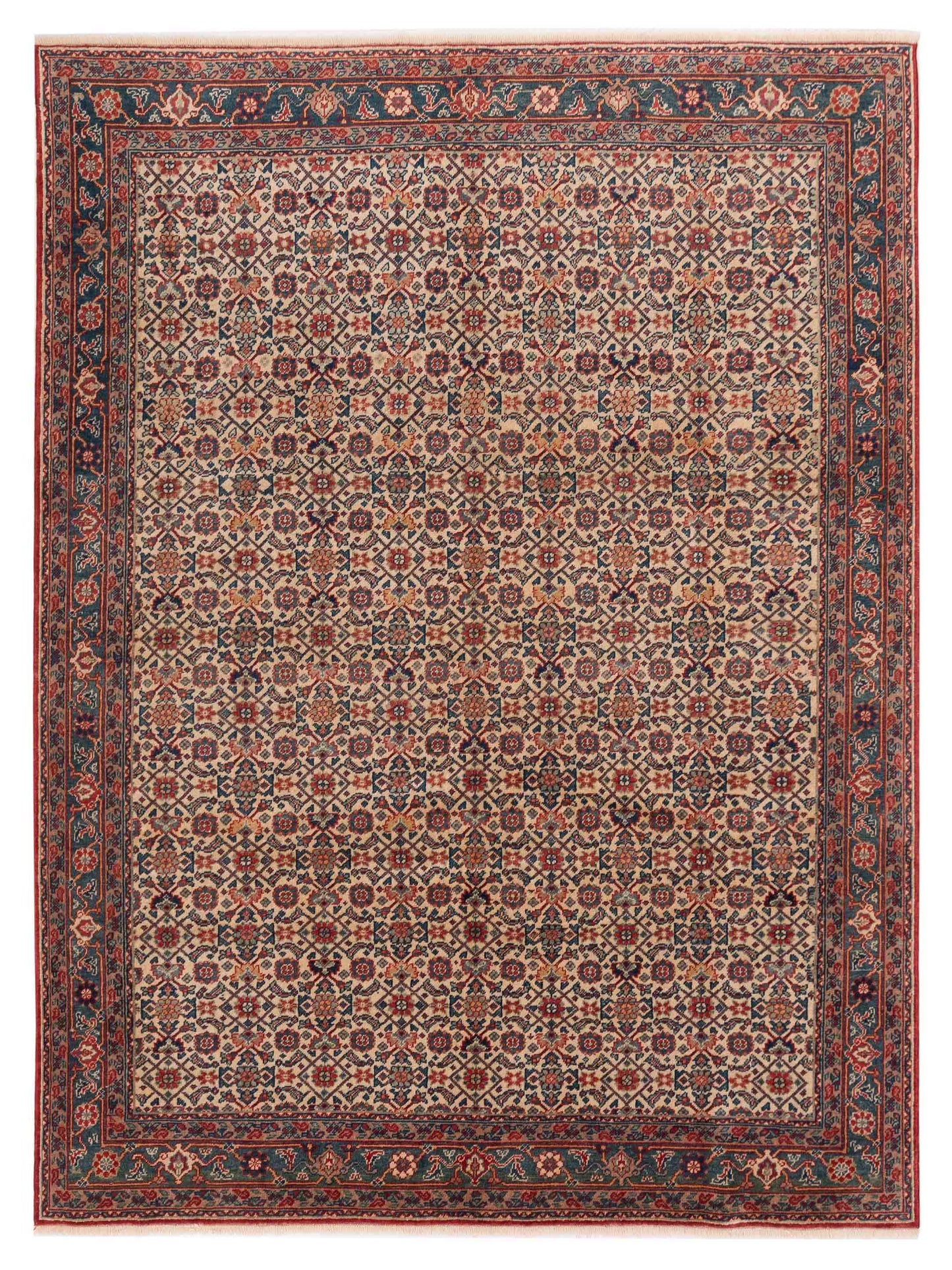 Pasha Antique Loom  Ivory Teal Blue Traditional