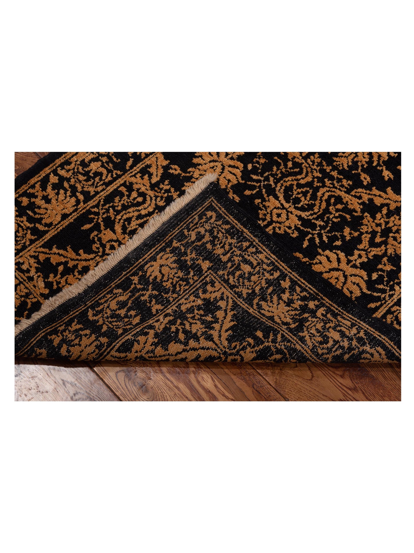 Defne Begonia Black Gold 2.8x9.5 Hand Knotted Rug