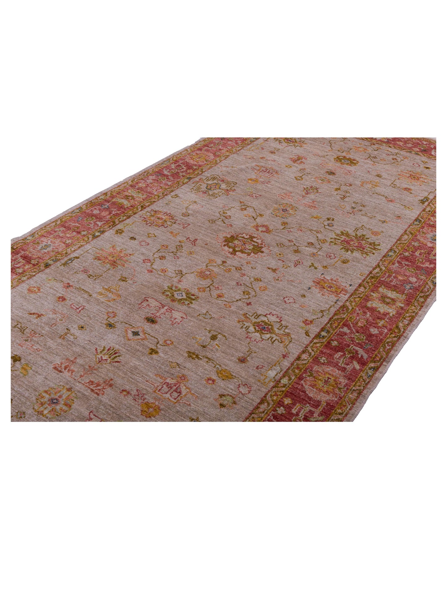 Angora Oushak 144593 Silver Red 6.4x12.6 Hand Knotted Rug