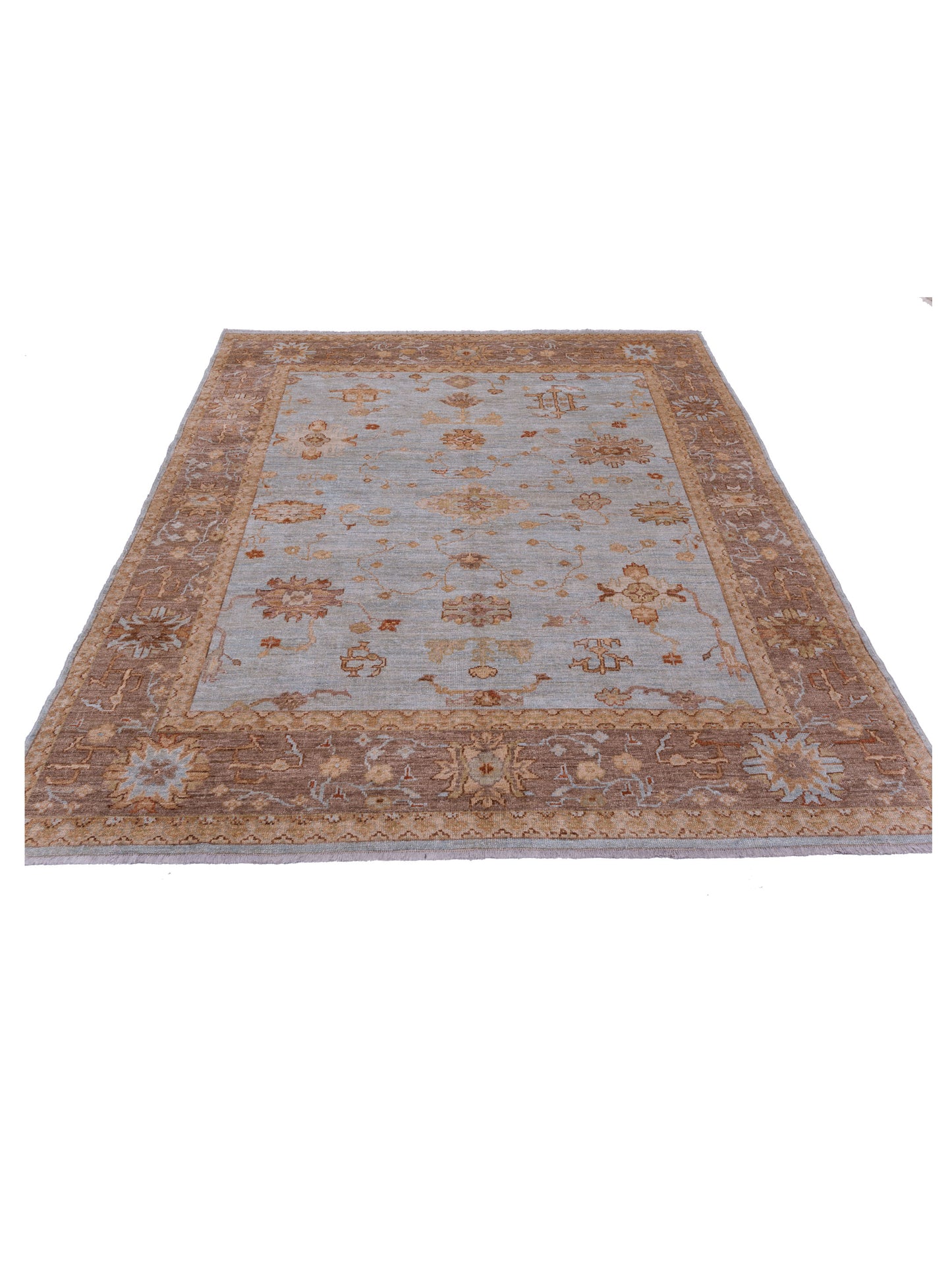 Angora Oushak 125558 Ice Blue Brown 7.8x9.5 Hand Knotted Rug