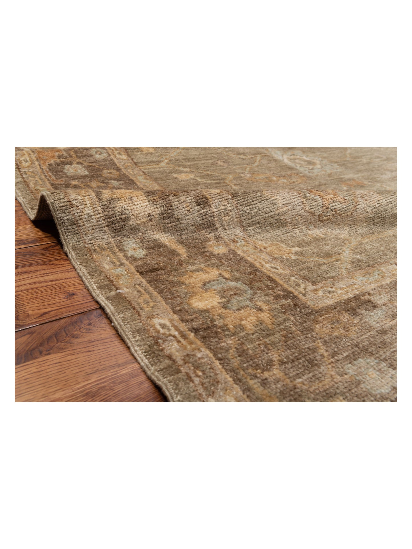 Angora Oushak 129255 Green Brown 6.3x9 Hand Knotted Rug