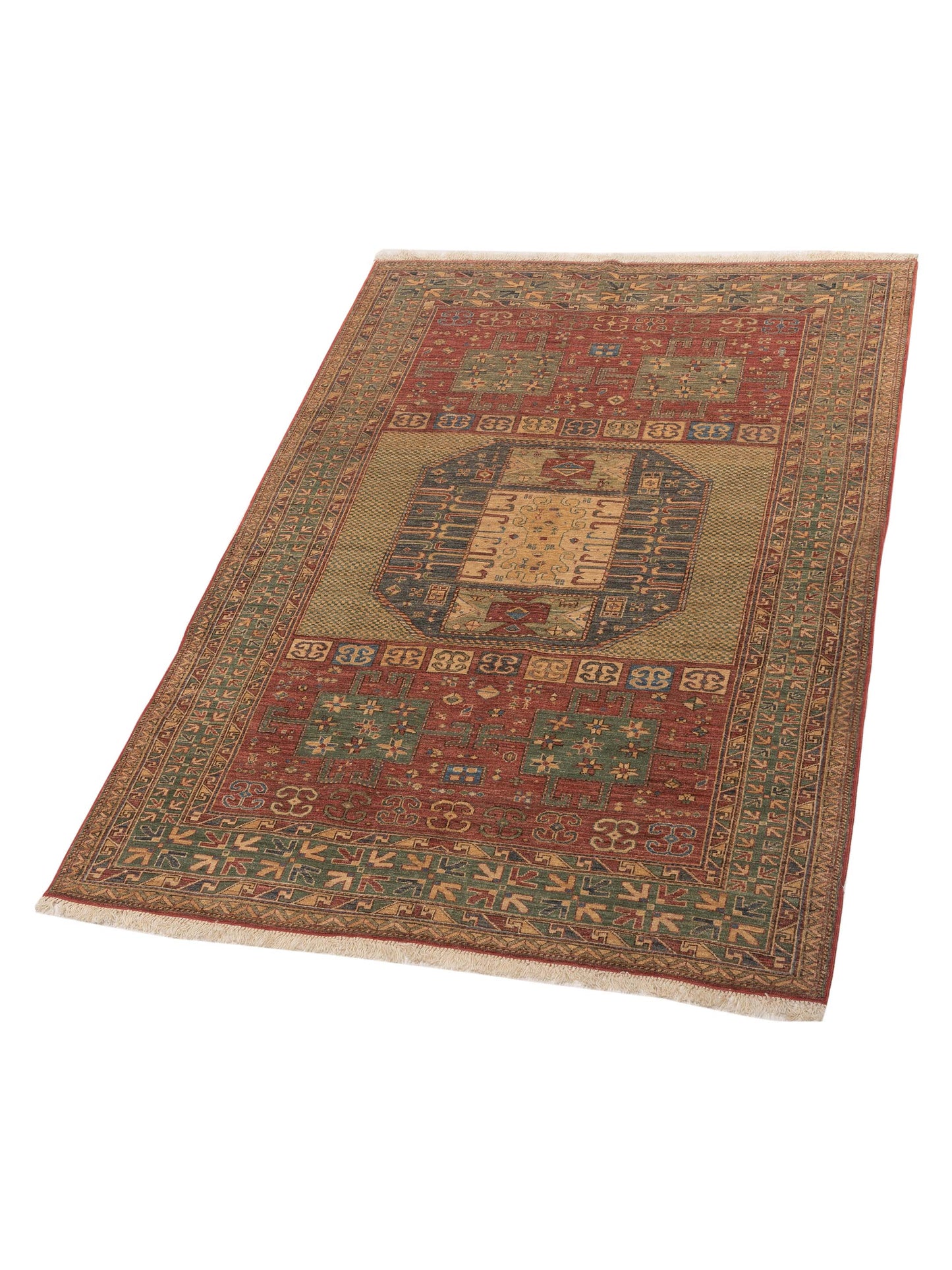 Turkish Shirwan 75785 Rust Green 5.1x8.3 Hand Knotted Rug