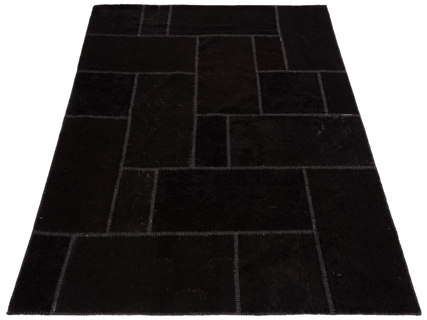 Turkish Vestige Patchwork 109440 Black Black 5.10x7.9 Hand Knotted Rug
