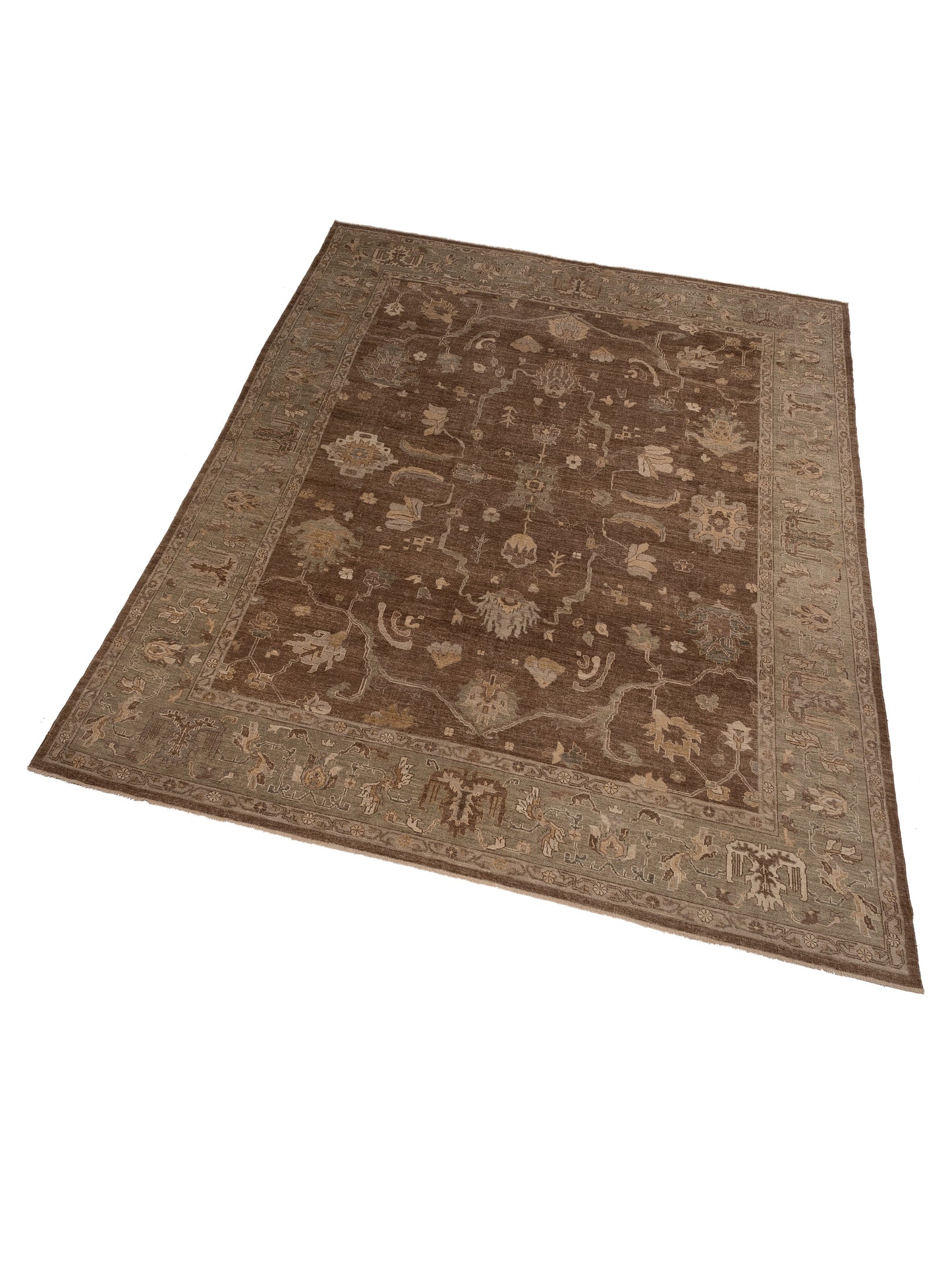 Angora Oushak 129077 Brown Green 13.2x16.2 Hand Knotted Rug