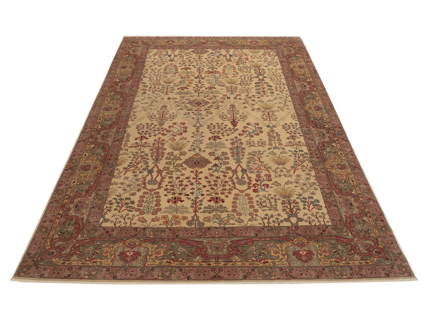Antique Loom 108142 Ivory Green 10.3x13.9 Hand Knotted Rug