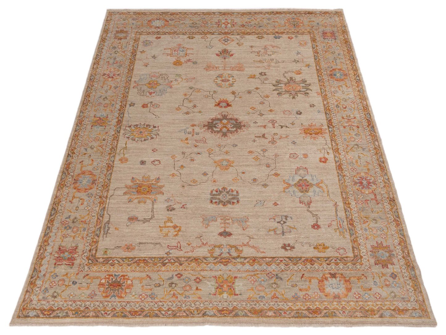 Angora Oushak 150314 Beige Silver 9.1x11.7 Hand Knotted Rug