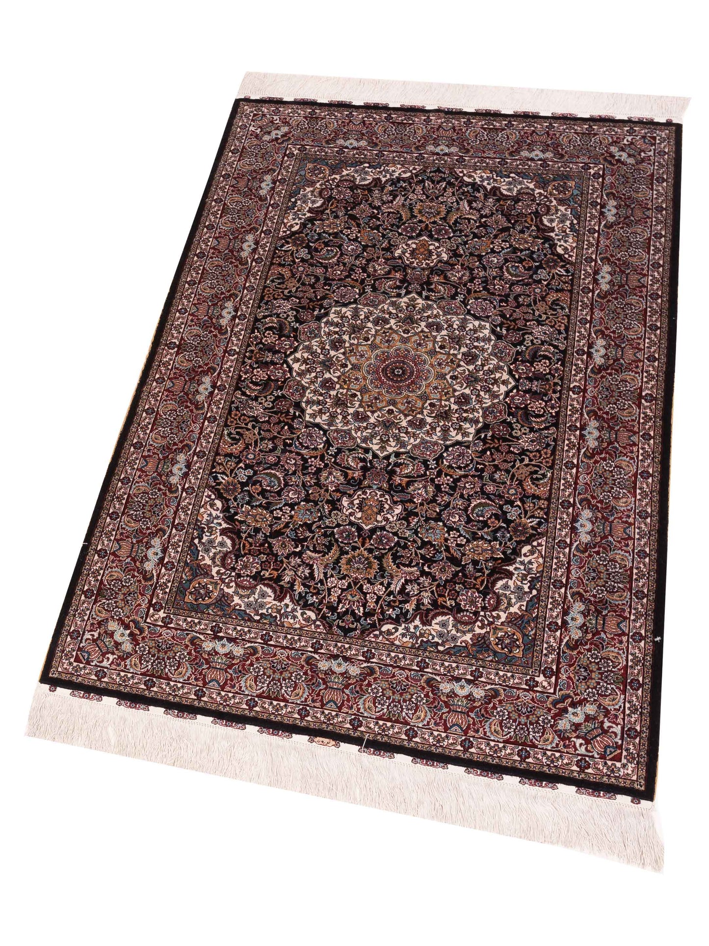 Pure Silk 122095 Navy Red 3.1x5.1 Hand Knotted Rug