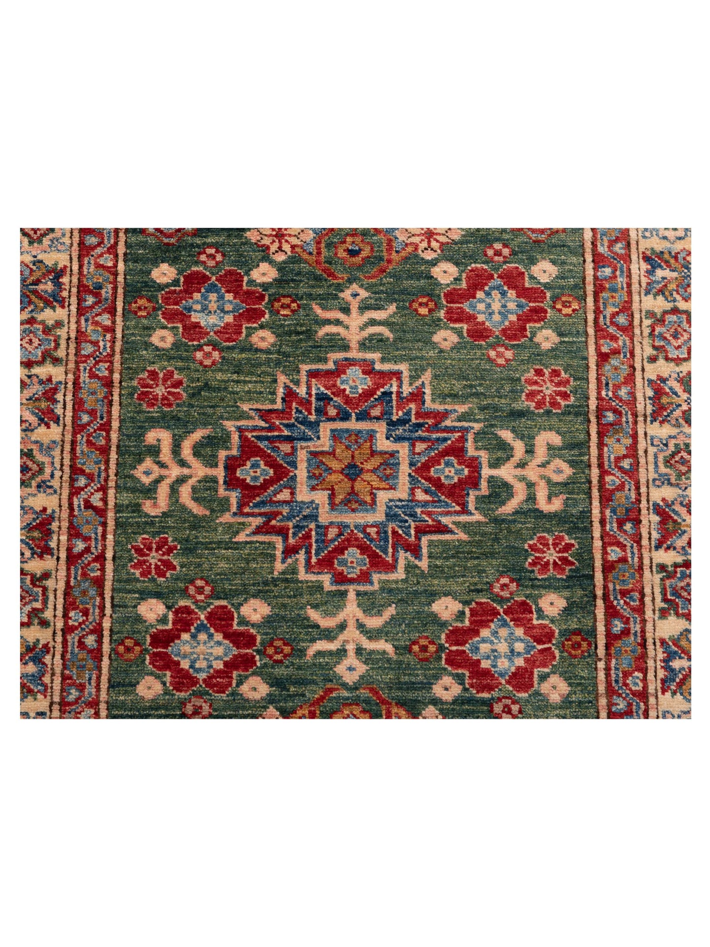 Artisan Kazak 148745 Green Ivory 2.11x3.11 Hand Knotted Rug