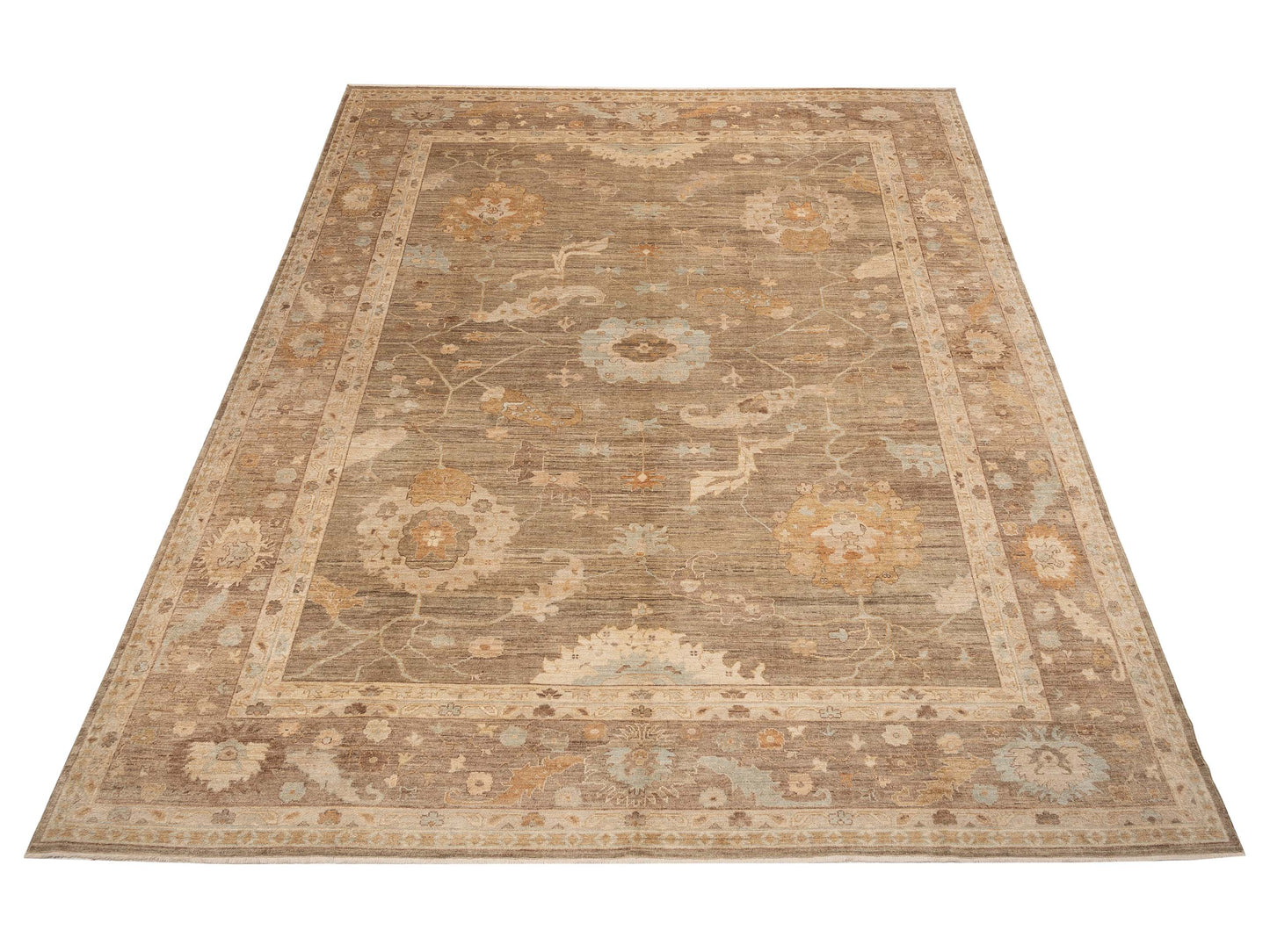Angora Oushak 130247 Green Brown 14.3x17.4 Hand Knotted Rug