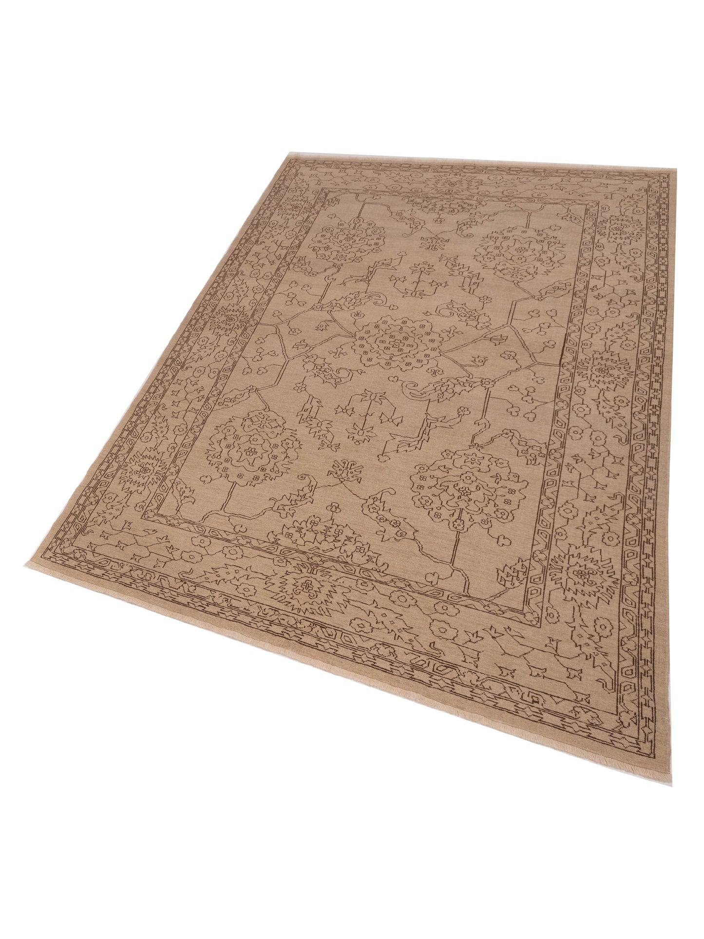 Defne Emerald Ivory Dark Brown 6.9x10 Hand Knotted Rug