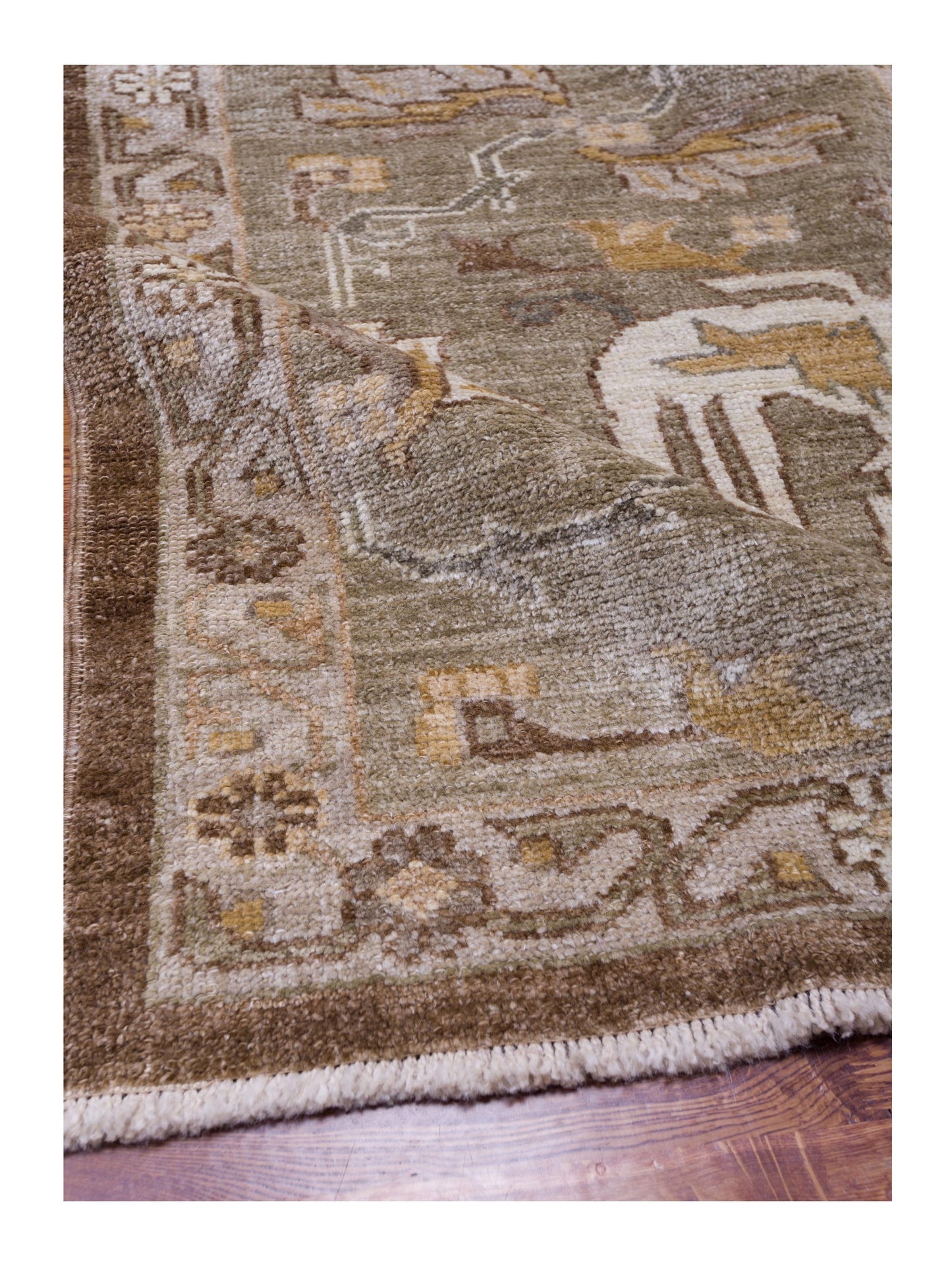 Angora Oushak 129089 Brown Green 14.5x21.2 Hand Knotted Rug