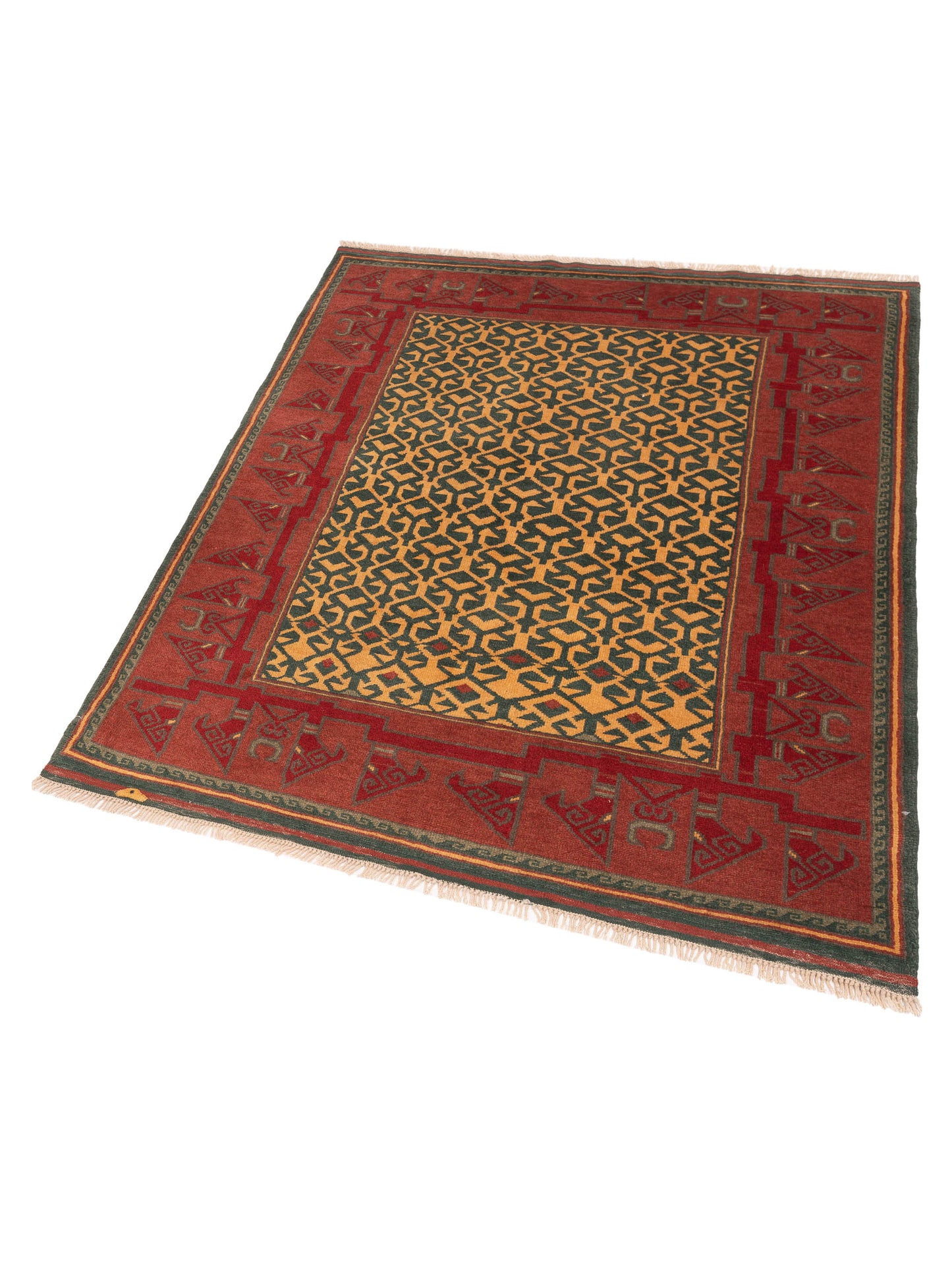 Turkish Shirwan 148402 Teal Green Brick 4.1x6 Hand Knotted Rug