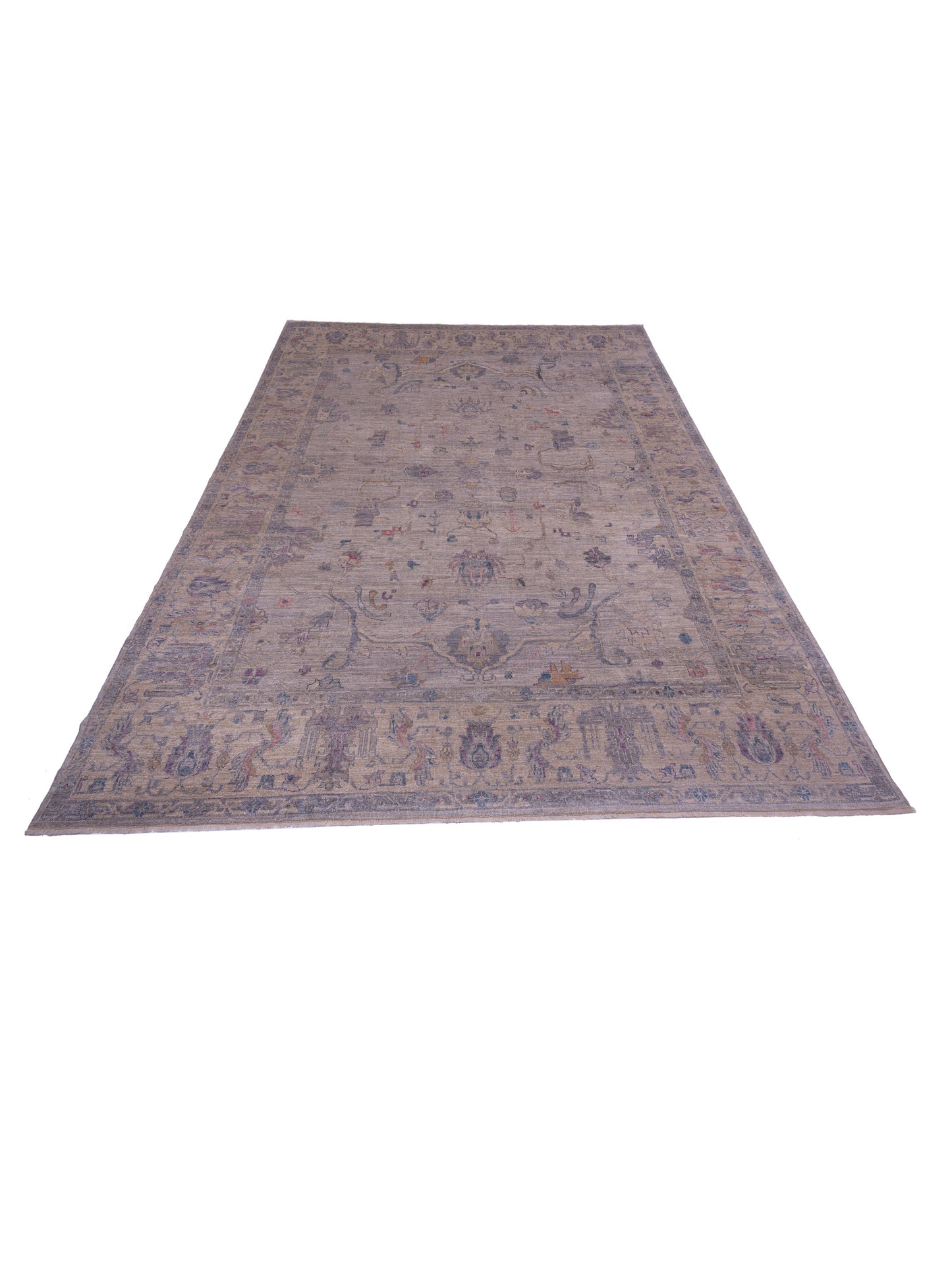 Angora Oushak 146472 Gray Ivory 11.9x14.8 Hand Knotted Rug