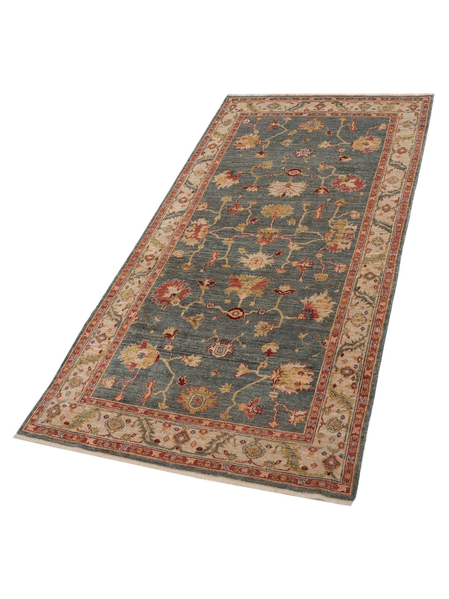 Angora Oushak 130142 Teal Blue Ivory 6x11.8 Hand Knotted Rug