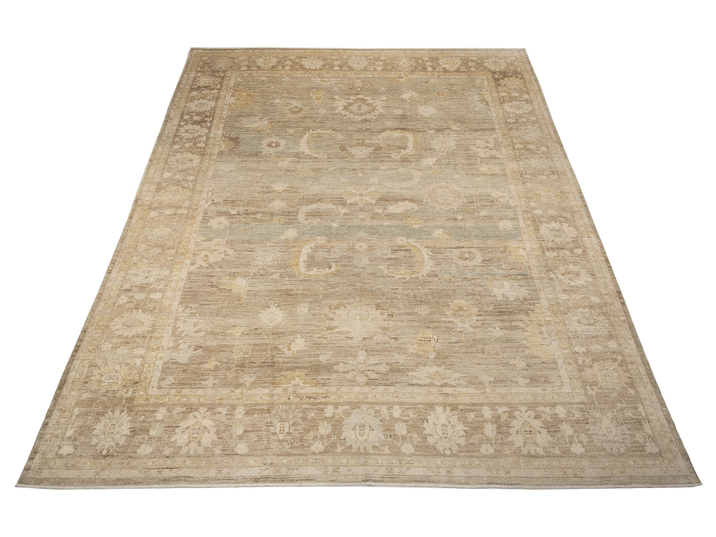 Angora Oushak 130312 Green Brown 13.6x17 Hand Knotted Rug