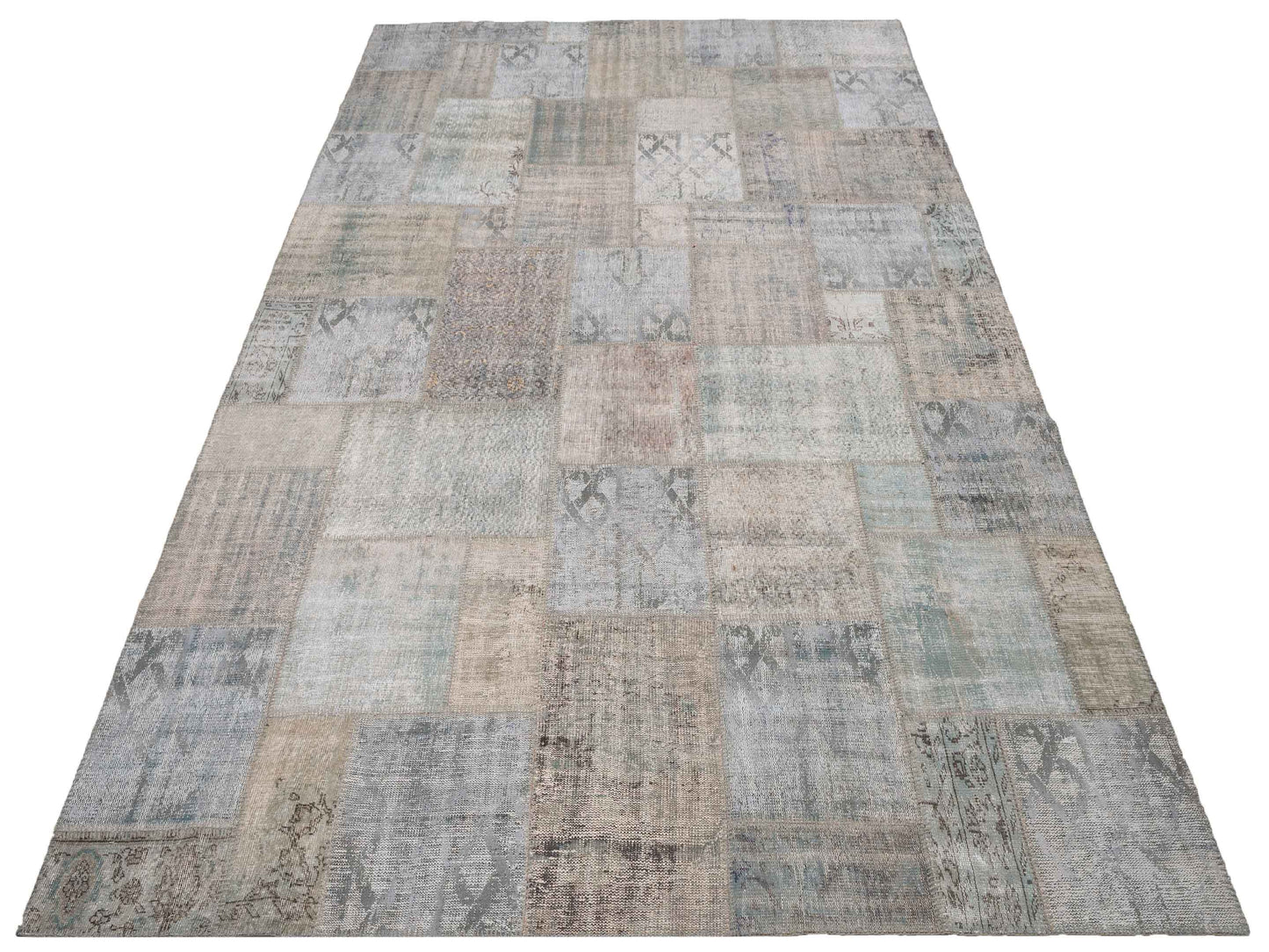 Turkish Vestige Patchwork 130995 Aqua Green 9.10x13.2 Hand Knotted Rug