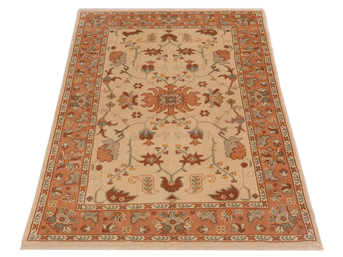 Anadol Oushak 145111 Ivory Pink 5.1x6.10 Hand Knotted Rug