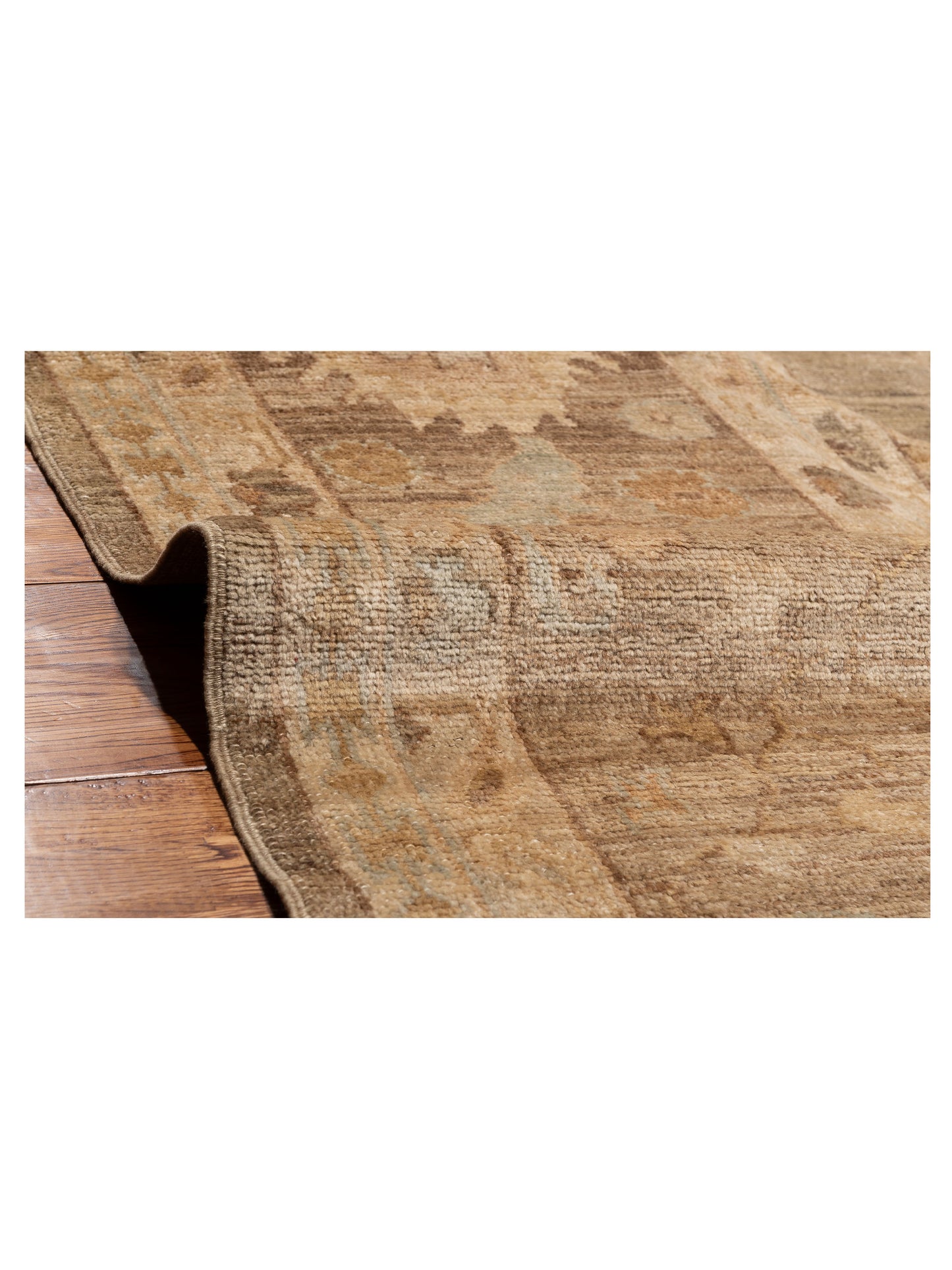 Angora Oushak 130247 Green Brown 14.3x17.4 Hand Knotted Rug