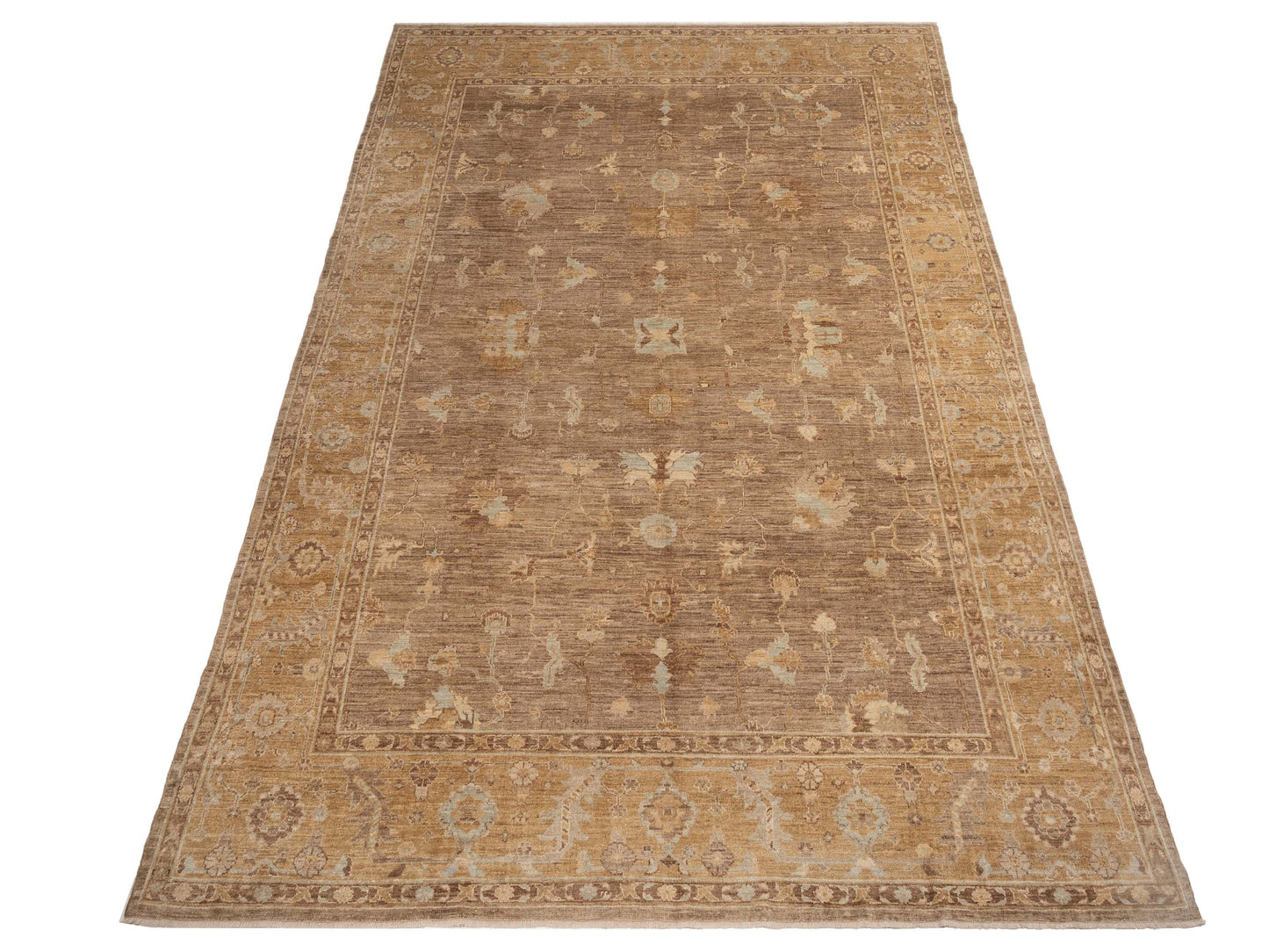 Angora Oushak 130207 Brown Gold 12.6x17.7 Hand Knotted Rug