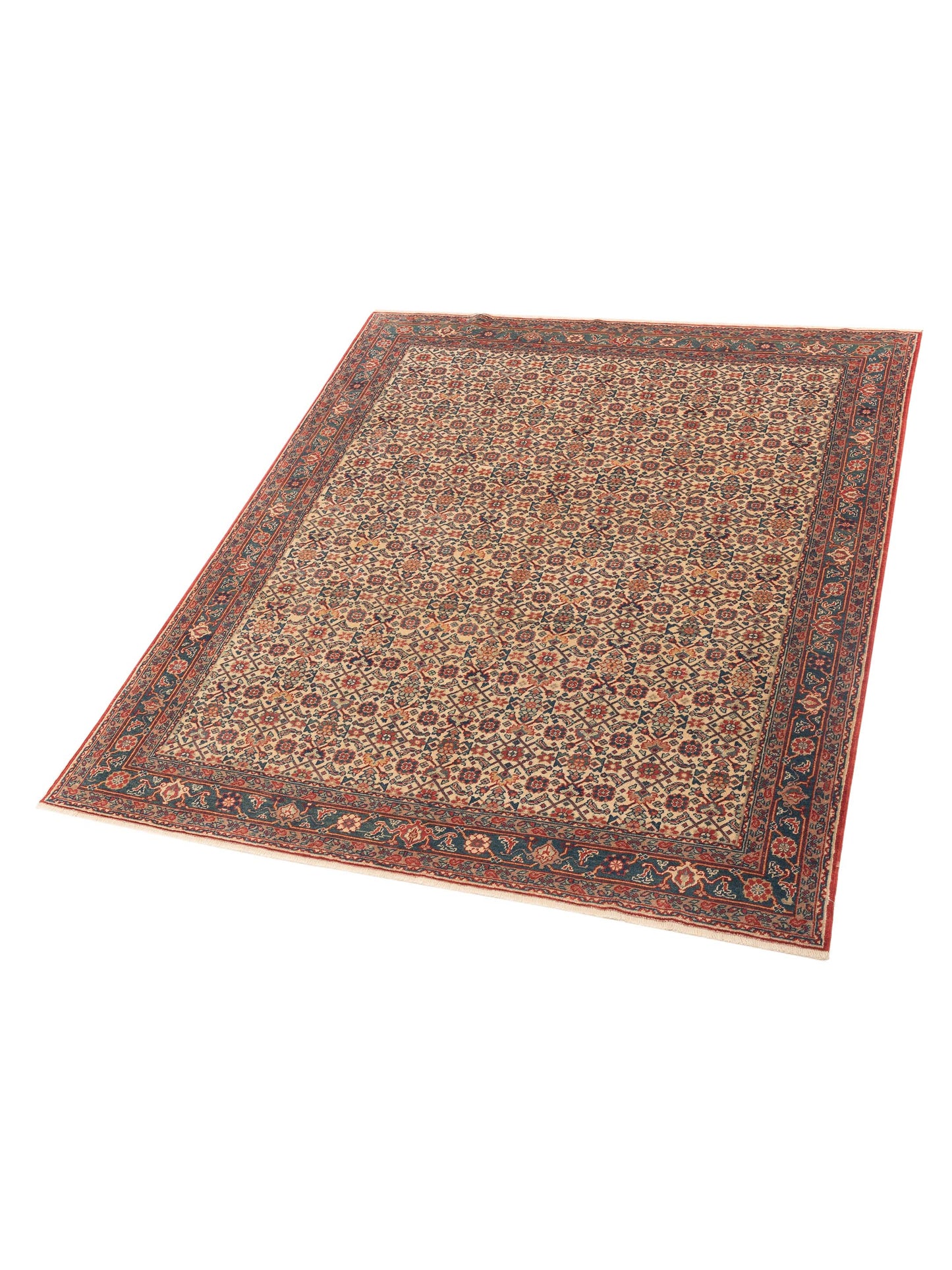 Antique Loom 120628 Ivory Teal Blue 6.11x8.1 Hand Knotted Rug